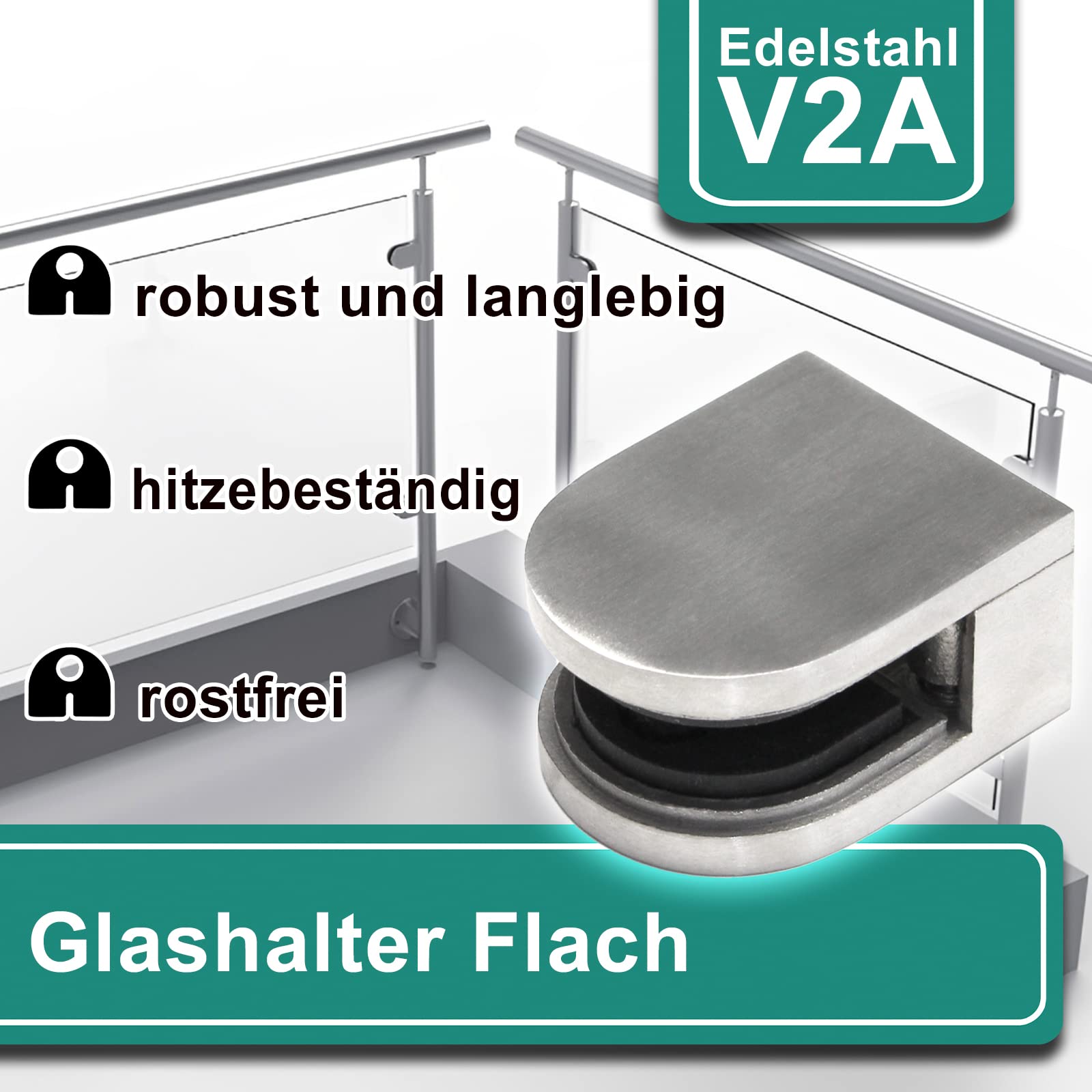 PRIOstahl Glashalter Glasklemmen 6 mm flach 4 Stück