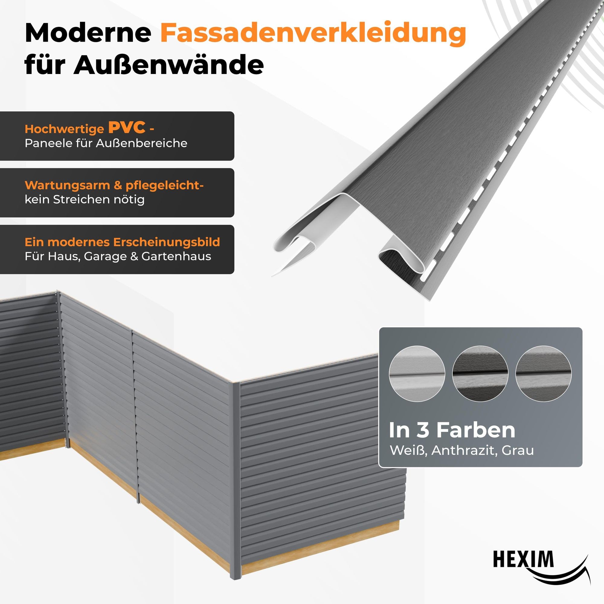 Hexim Siding Fassadenpaneel grau PVC-U 201 cm 1 Paneel 0,48 m²