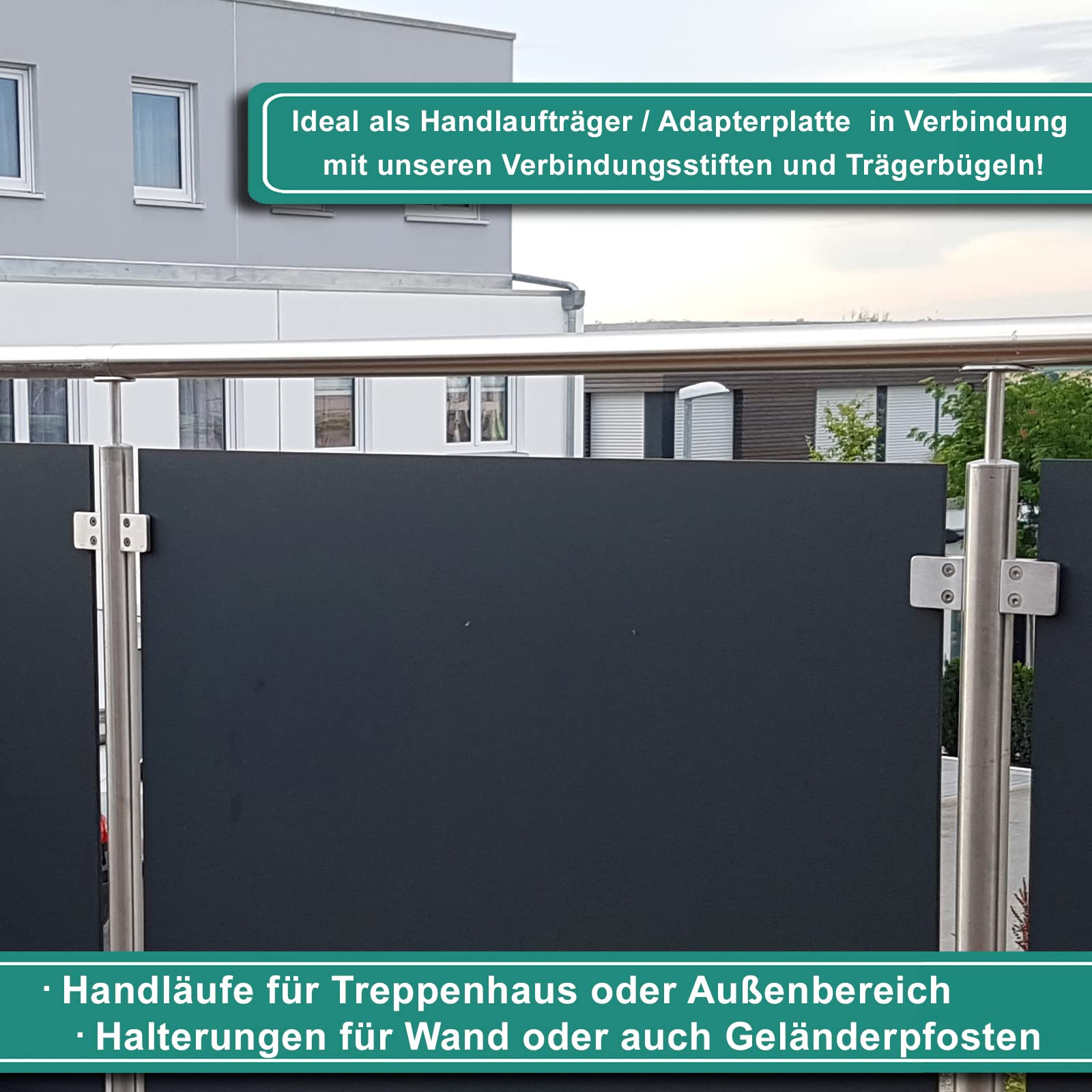 PRIOstahl Geländerbau Anschraubplatte 42,4 mm Edelstahl V2A 64x24 mm