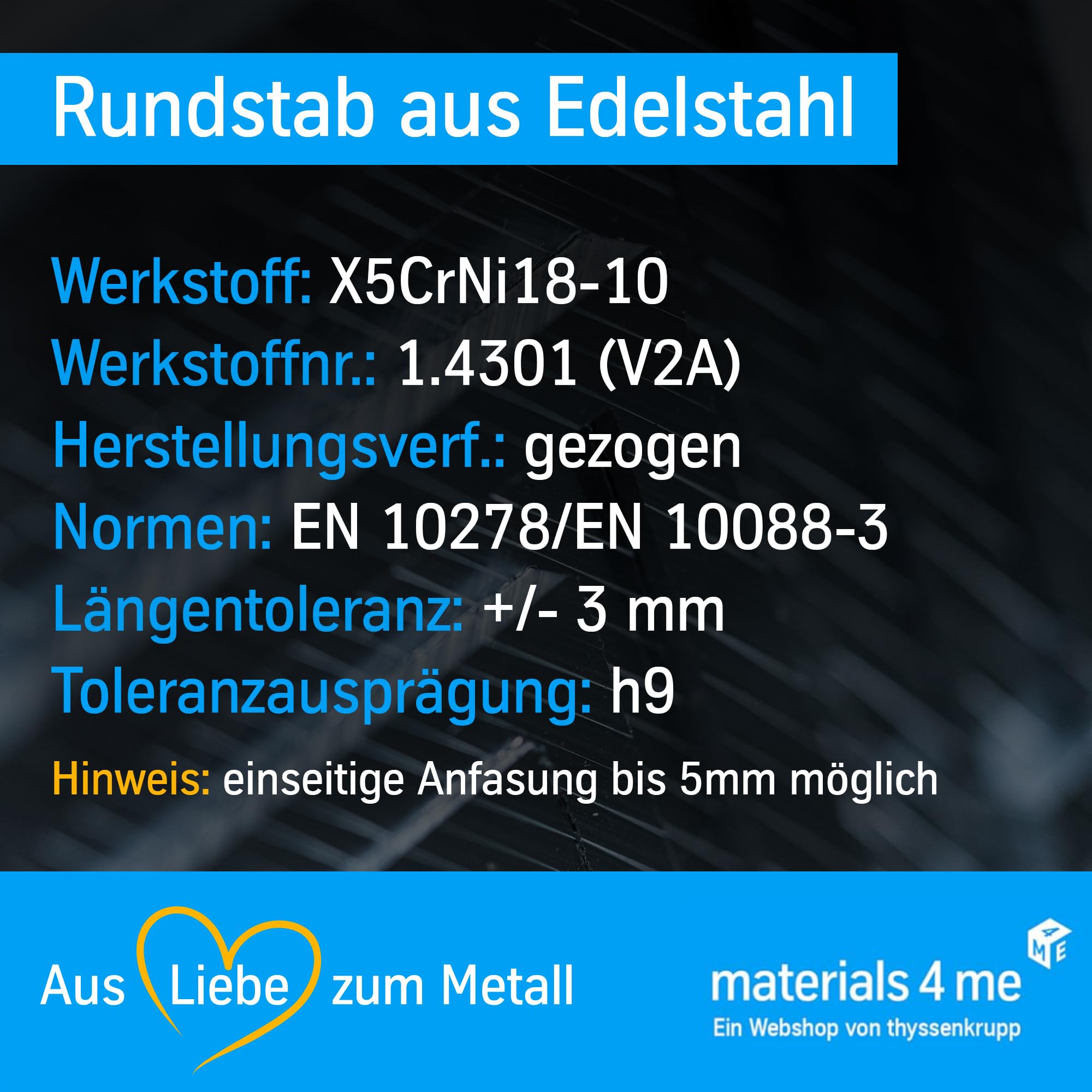 ThyssenKrupp Stainless Steel Rundstab 1.4301 15 mm 2450 mm