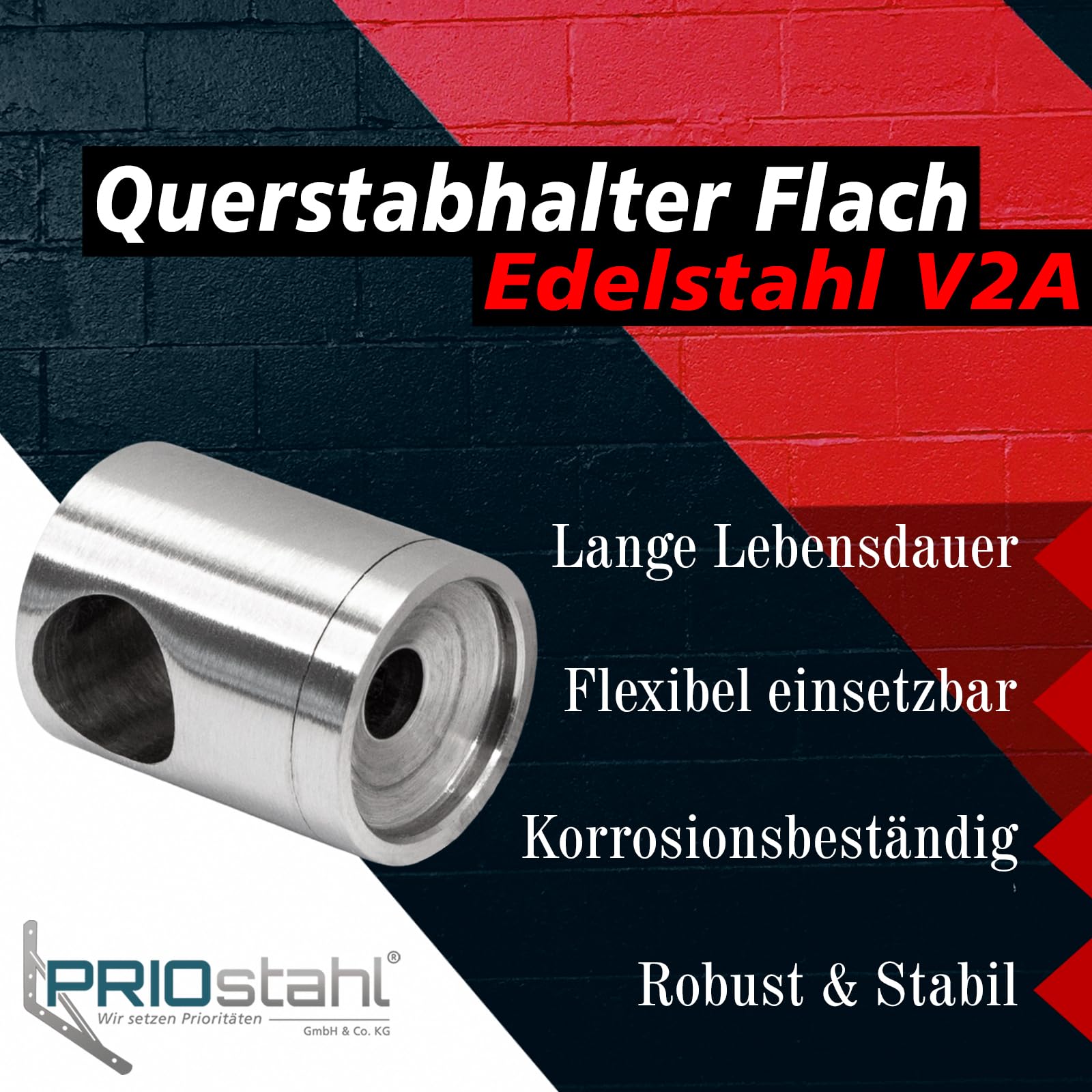 PRIOstahl Querstabhalter Ø12mm Edelstahl V2A 10 Stück Flach