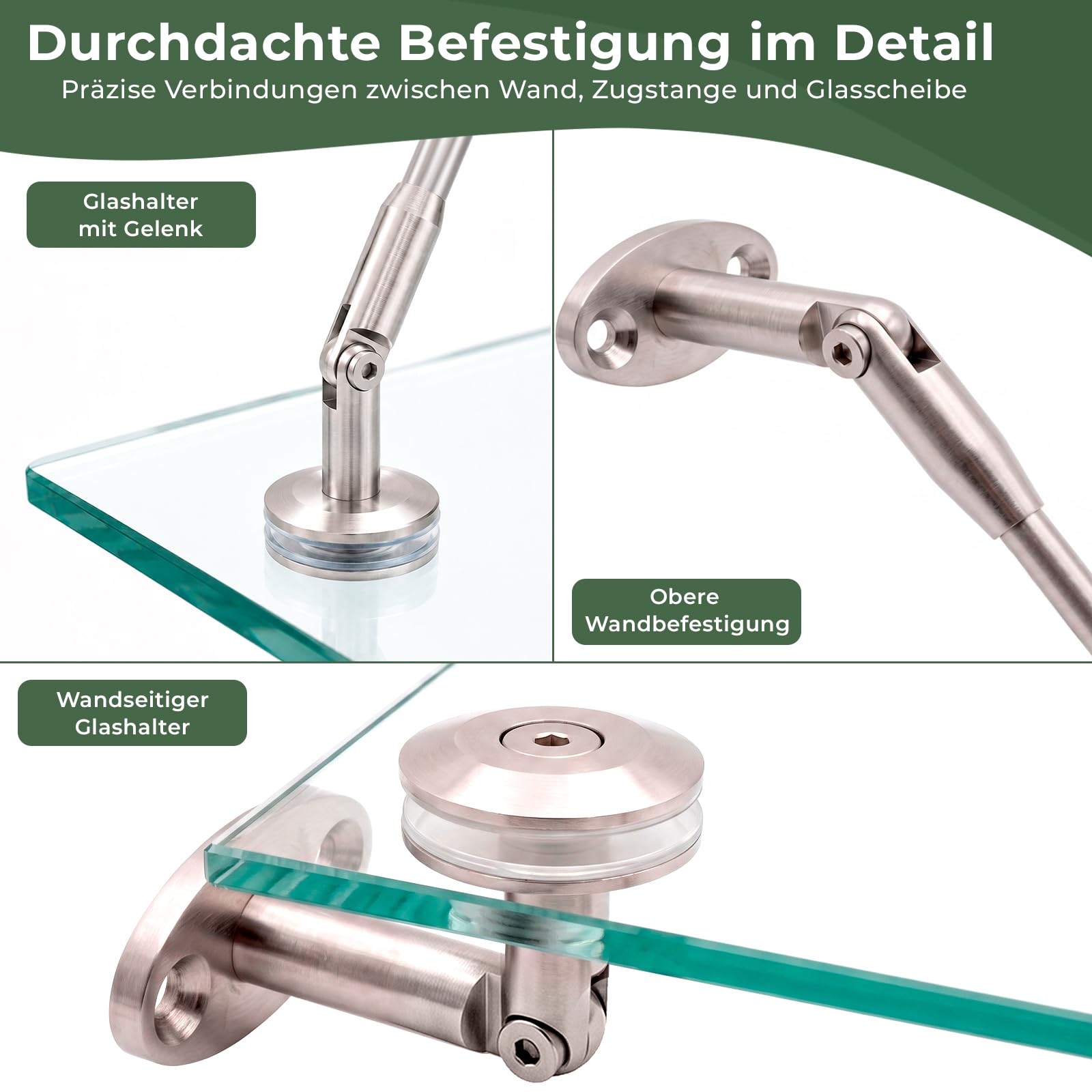 PRIOstahl Beschlagsatz Glasvordach Edelstahl V2A Komplett-Set