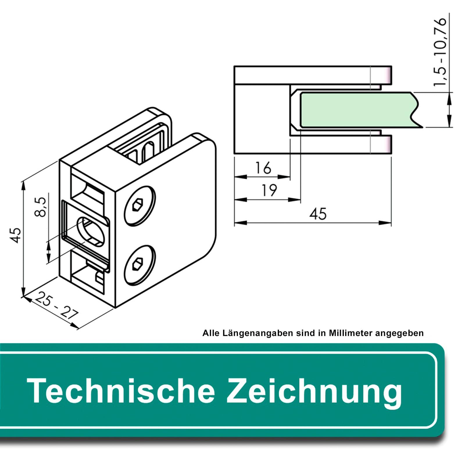 PRIOstahl Geländerbau Glashalter flach 6 mm V2A 1 Stück