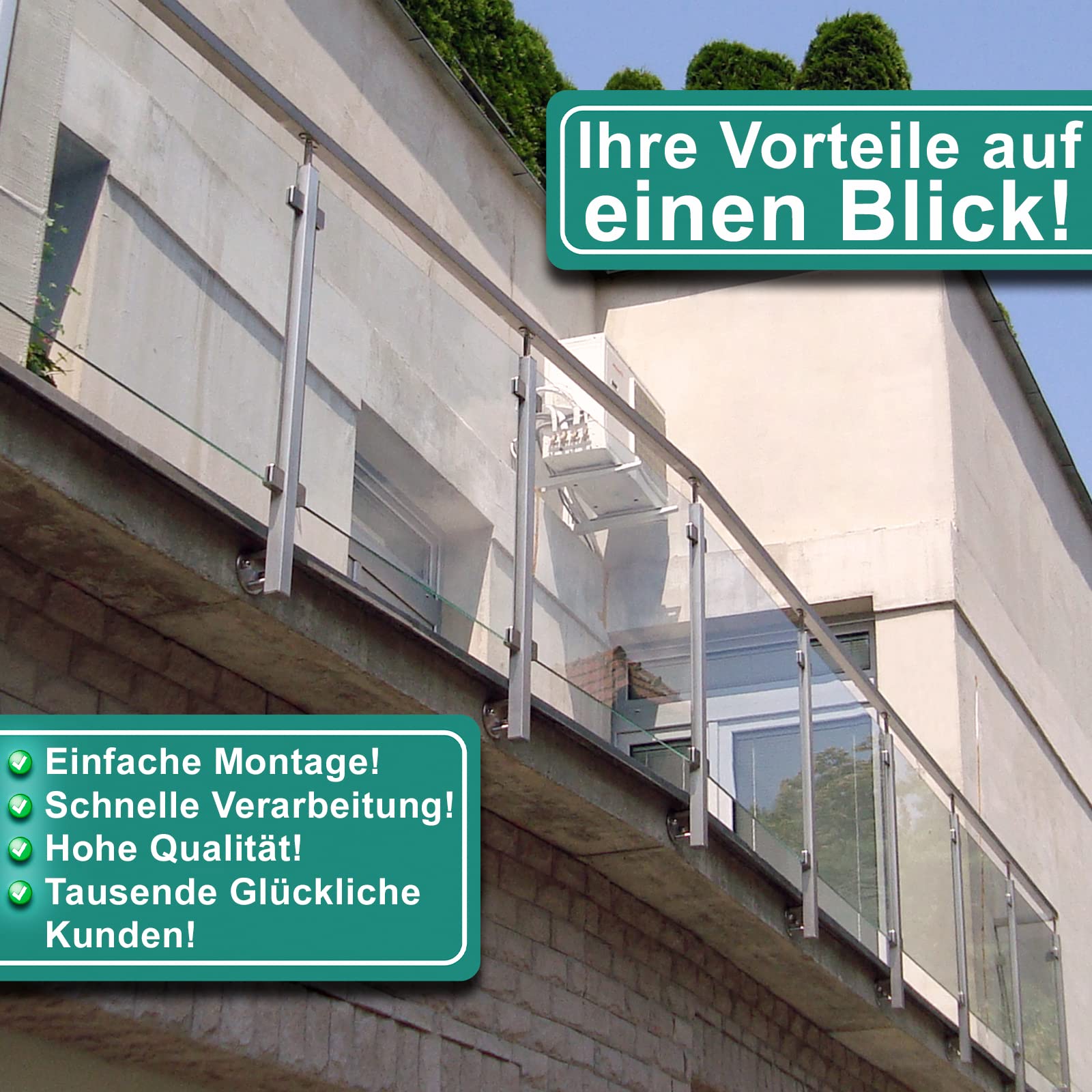 PRIOstahl Glashalter flach 8,76mm Edelstahl V2A 4 Stück