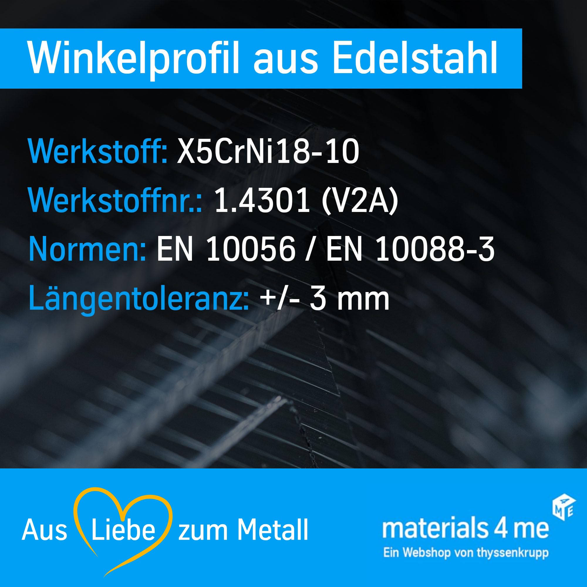 ThyssenKrupp Edelstahlwinkel 30x30x3mm 1500mm V2A