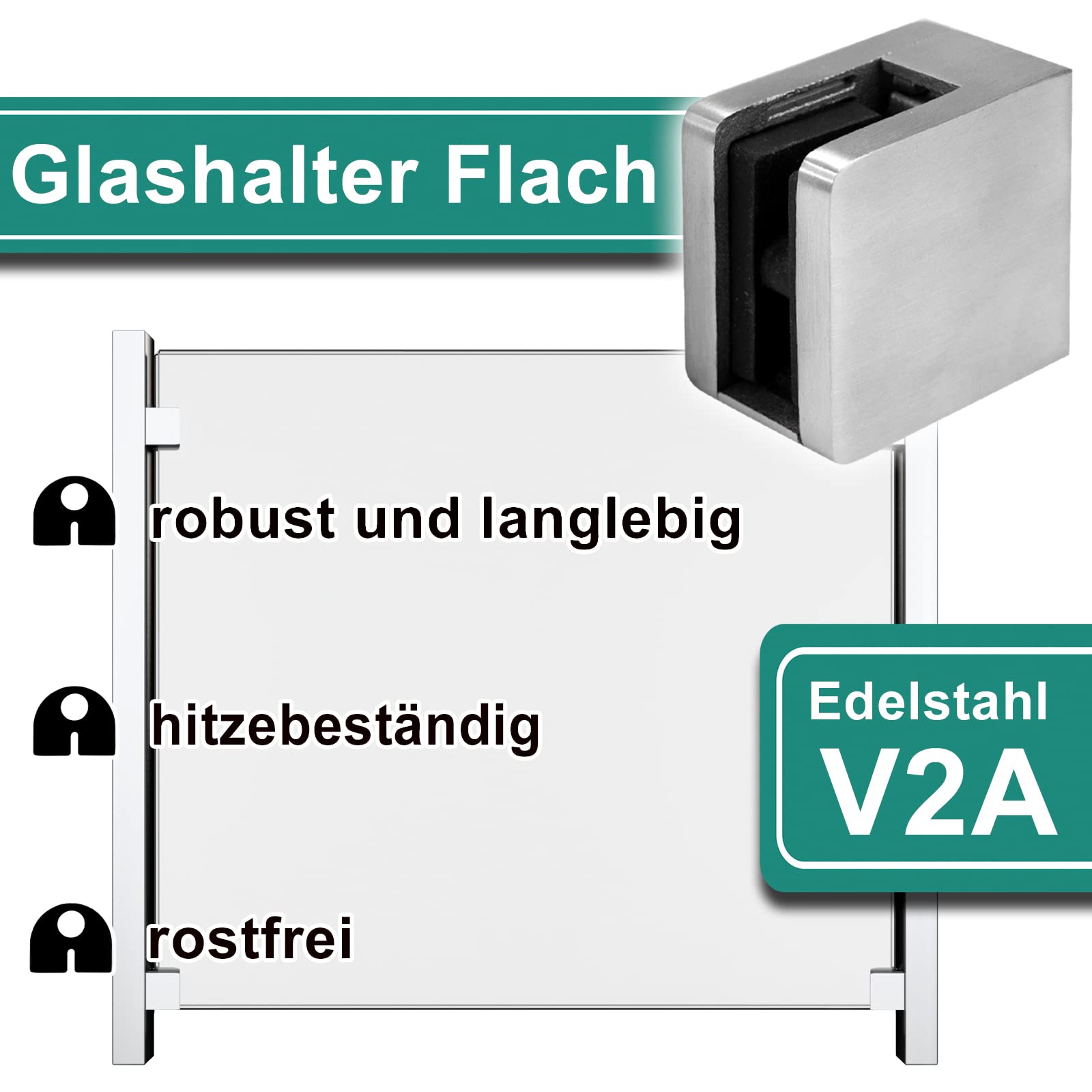 PRIOstahl Glashalter 45x45x28 Glasklemmen 12 mm 4 Stück V2A
