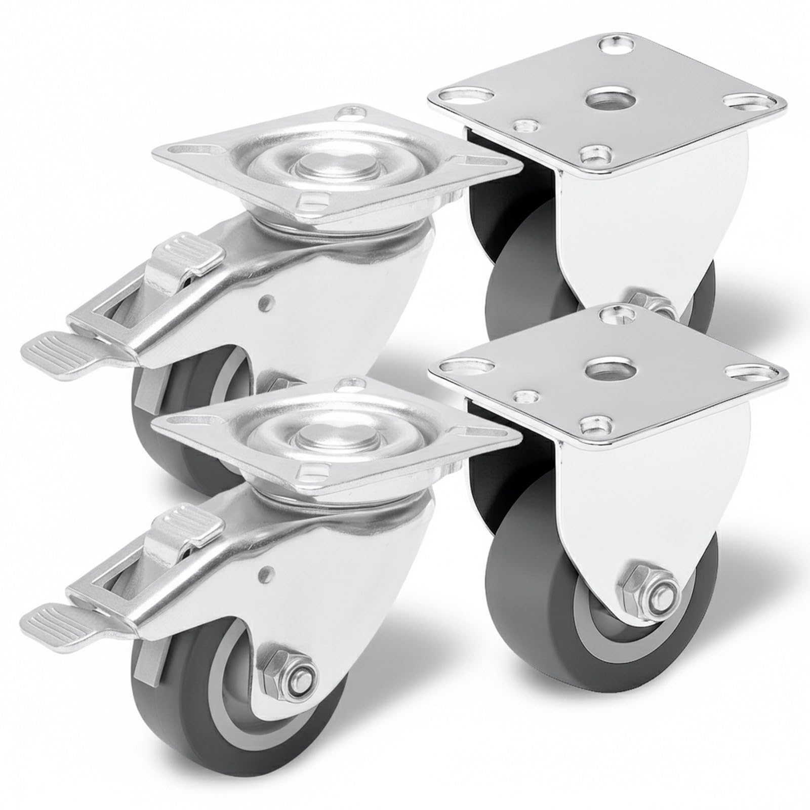 PRIOstahl Transportrollen 100mm Grau 4er Set mit Bremse