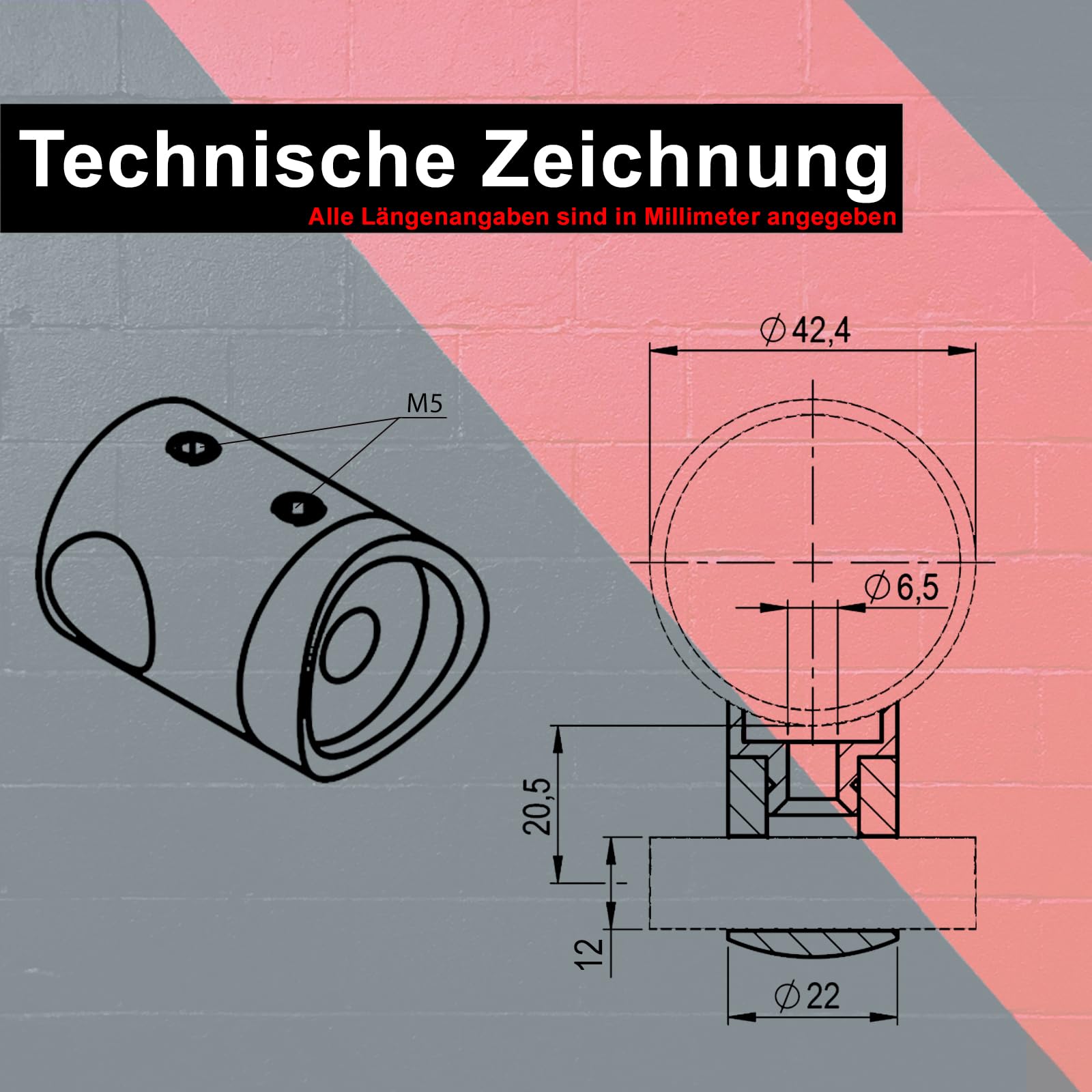 PRIOstahl Querstabhalter 12mm 10 Stück Edelstahl V2A 42,4mm
