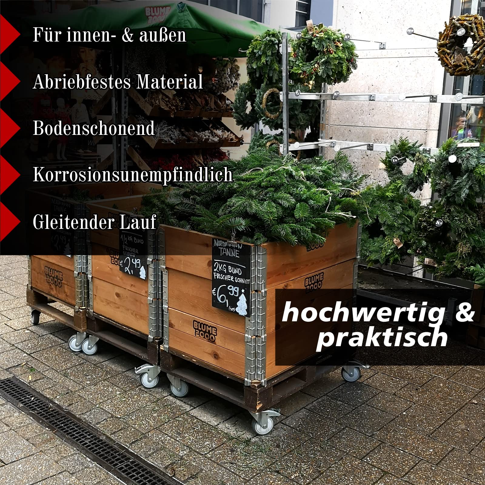 PRIOstahl Transportrollen 100 mm mit Bremse 4 Stück