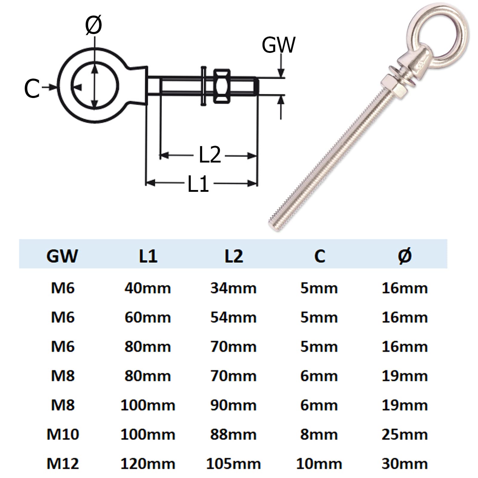 PRIOstahl Augbolzen M8x80 Ringschraube V4A 8 Stück