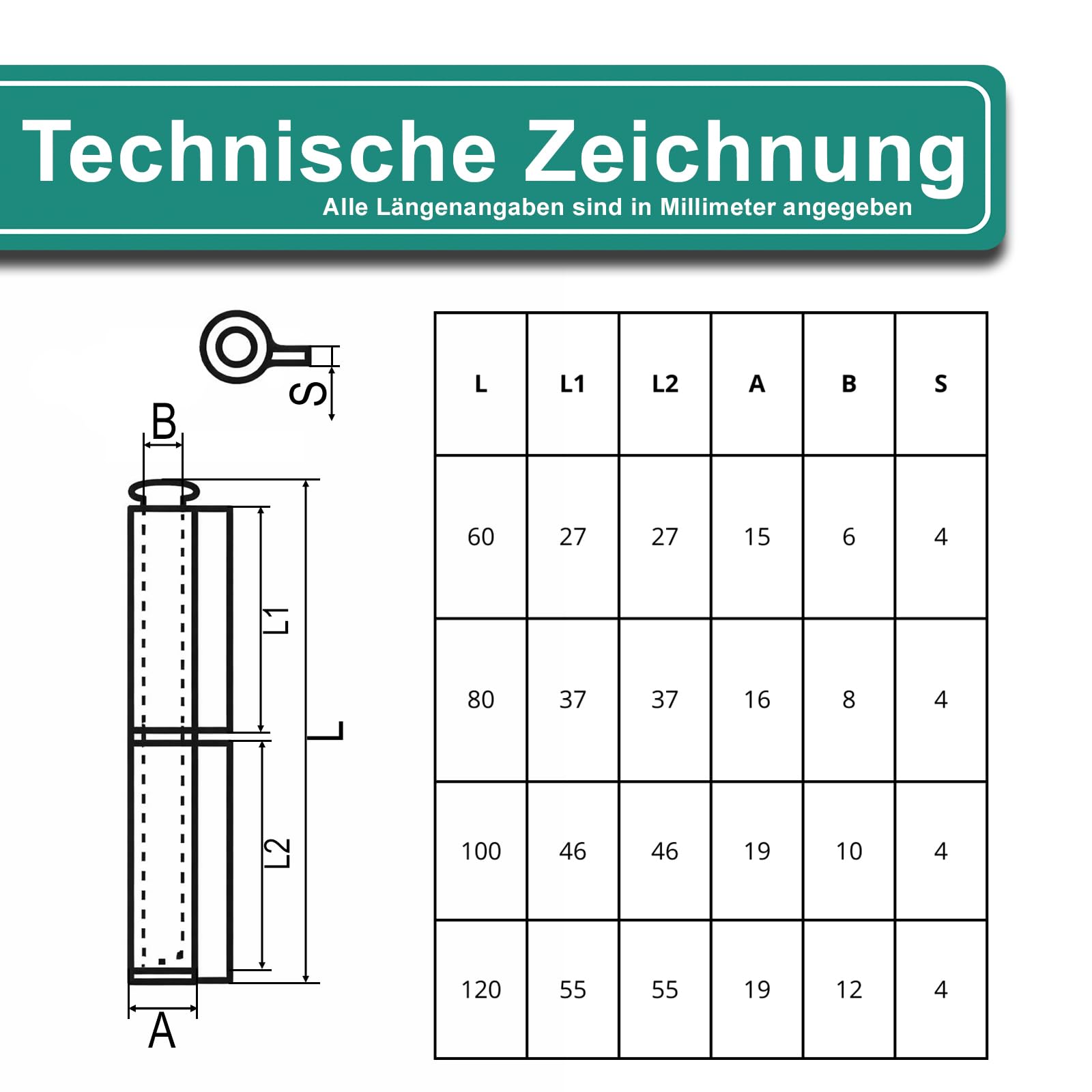 PRIOstahl Anschweißscharnier 6x60mm V2A 4 Stück Schwerlast