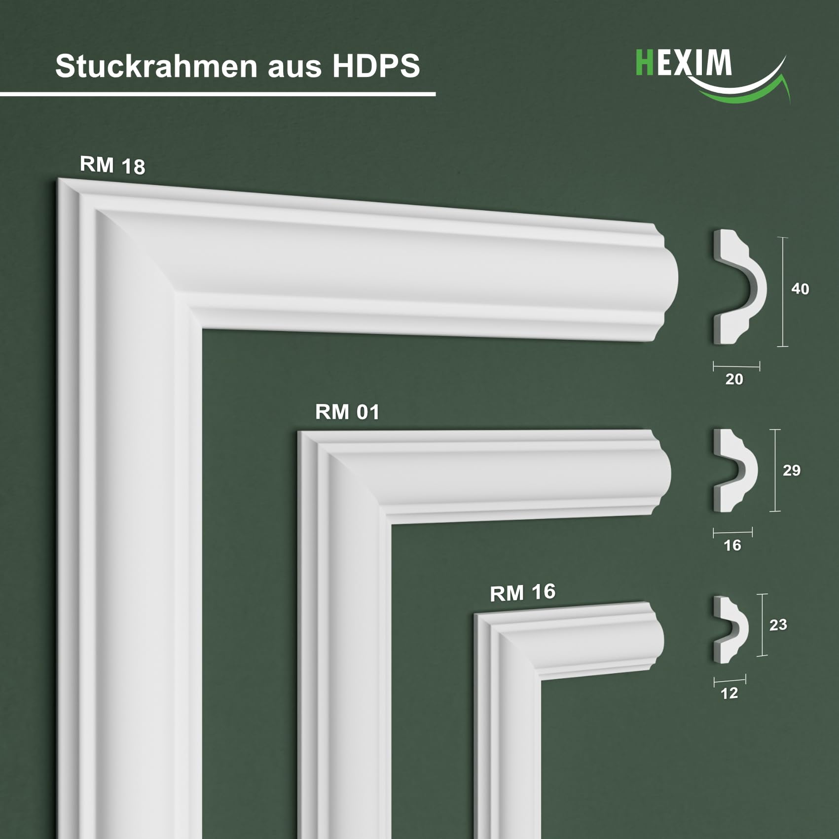 Hexim Stuckleisten Wandrahmen RM16-H weiß 36x36 cm HDPS