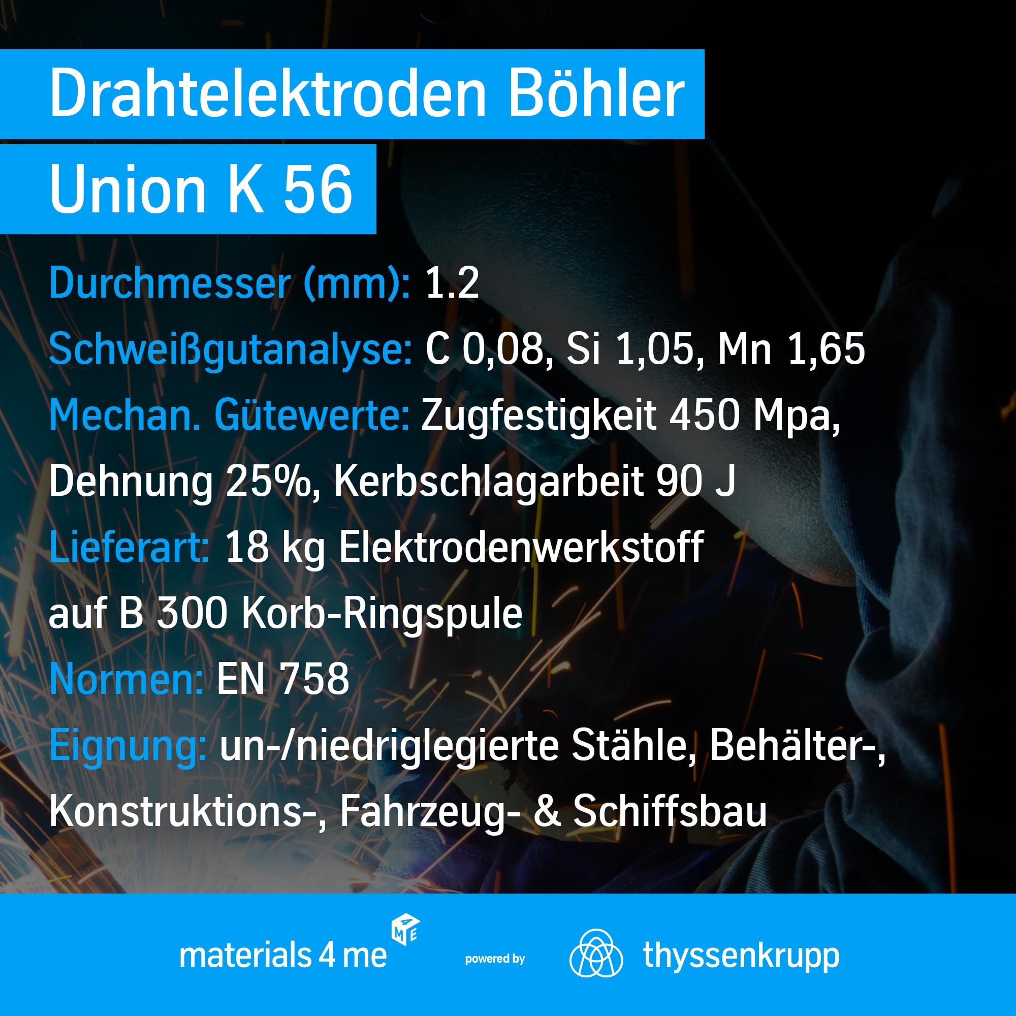 ThyssenKrupp Welding Union K 56 Drahtelektrode 1,2 mm für Stahlbau