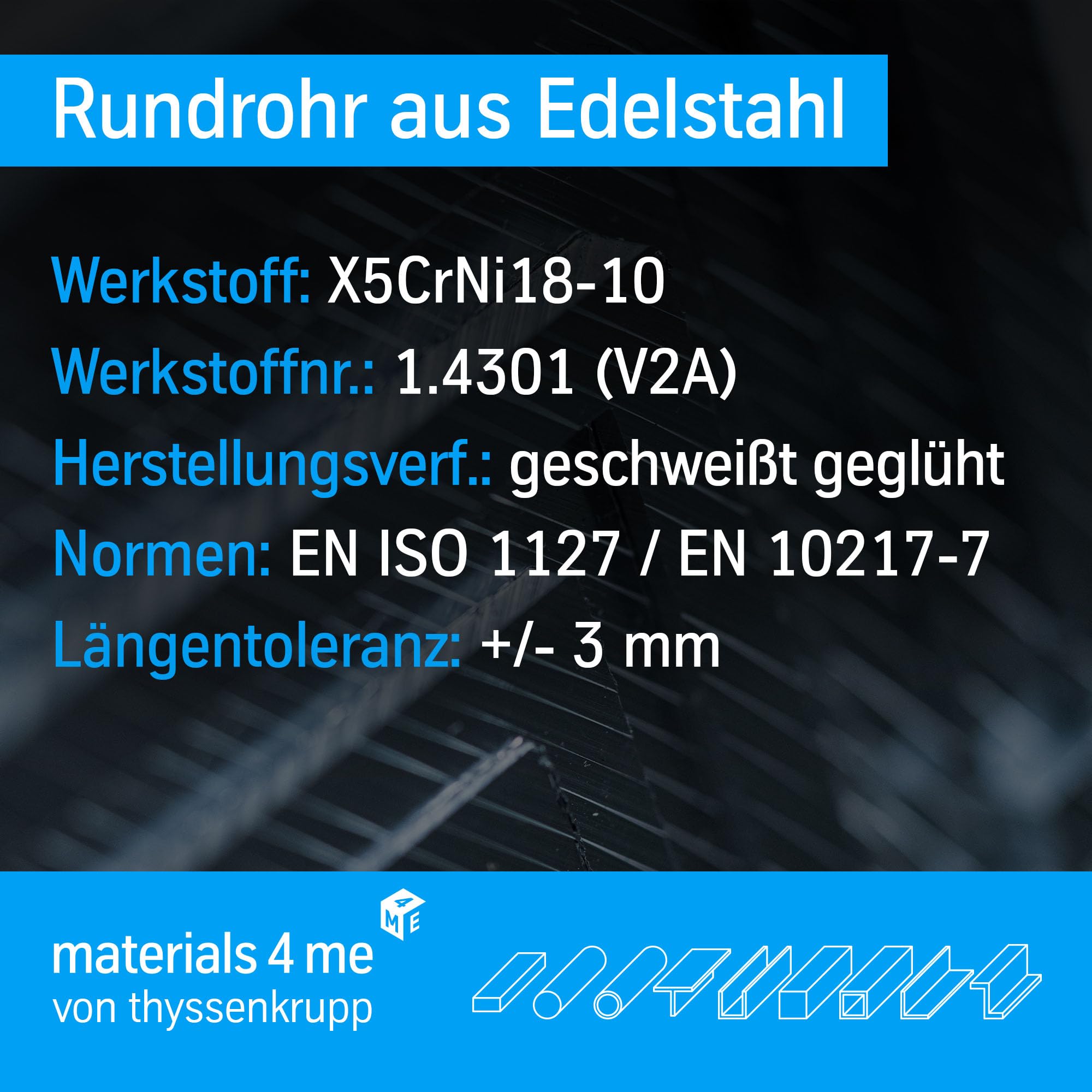 thyssenkrupp Stainless Steel Edelstahlrohr V2A Ø 21,3x2,6 mm 2450 mm