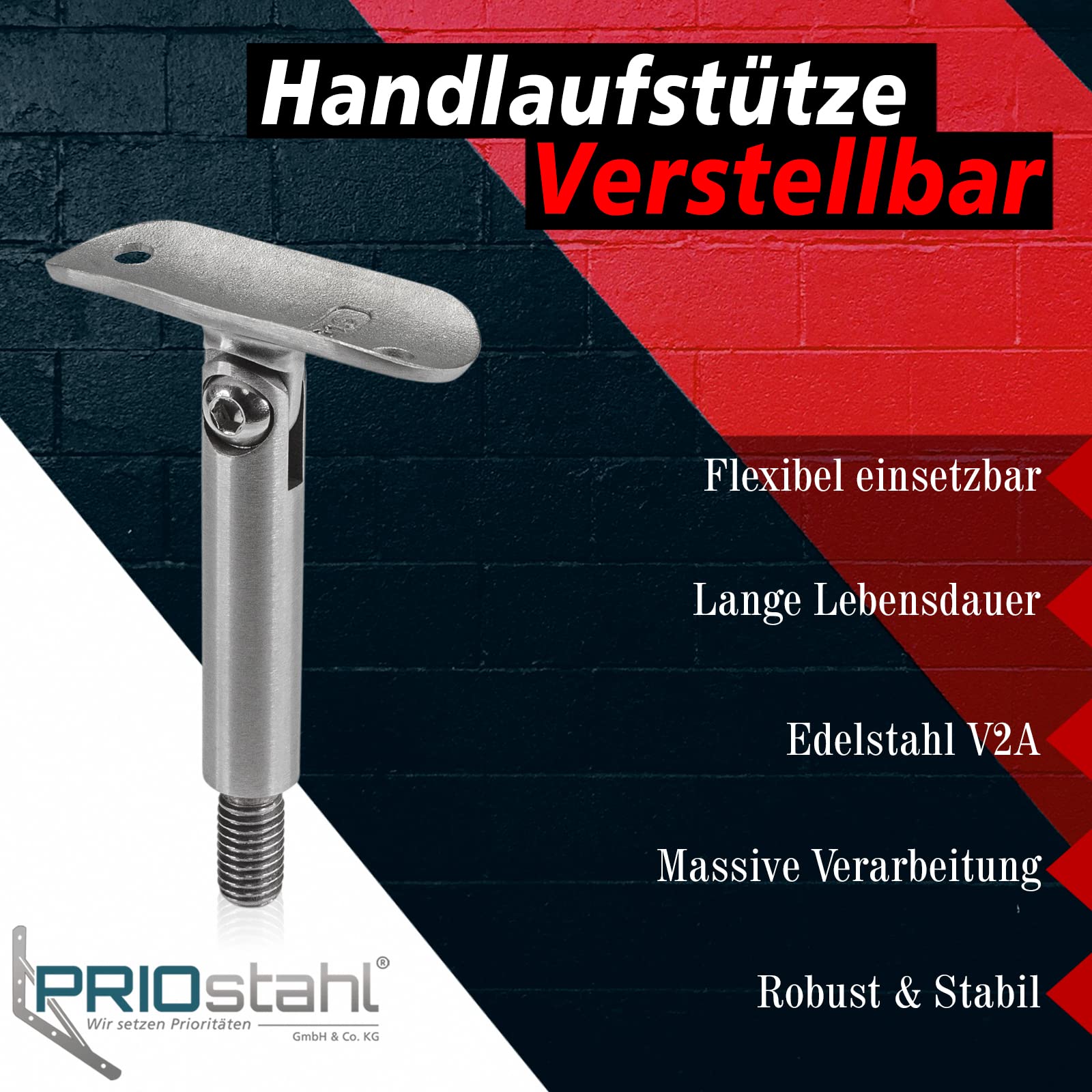 PRIOstahl Handlaufstütze M10 Gelenk Ø42,4mm 4 Stück V2A