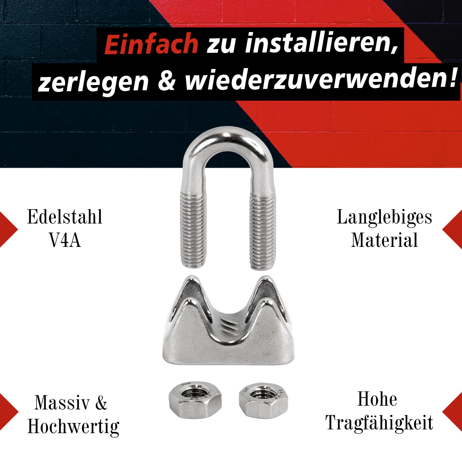 PRIOstahl Drahtseilklemme V4A 4 mm Bügelseilklemme 8 Stück