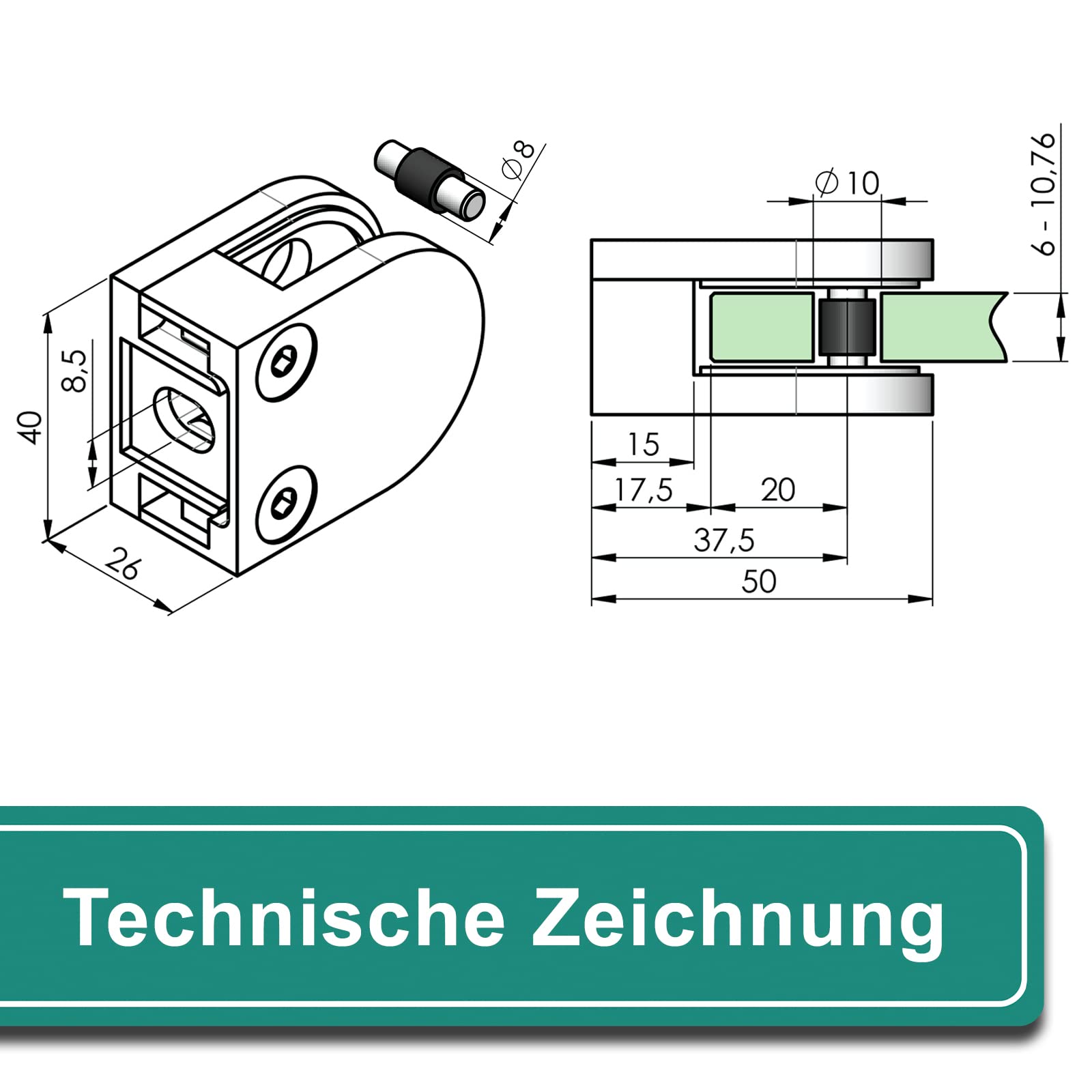 PRIOstahl Glashalter Glasklemmen 6 mm flach 4 Stück