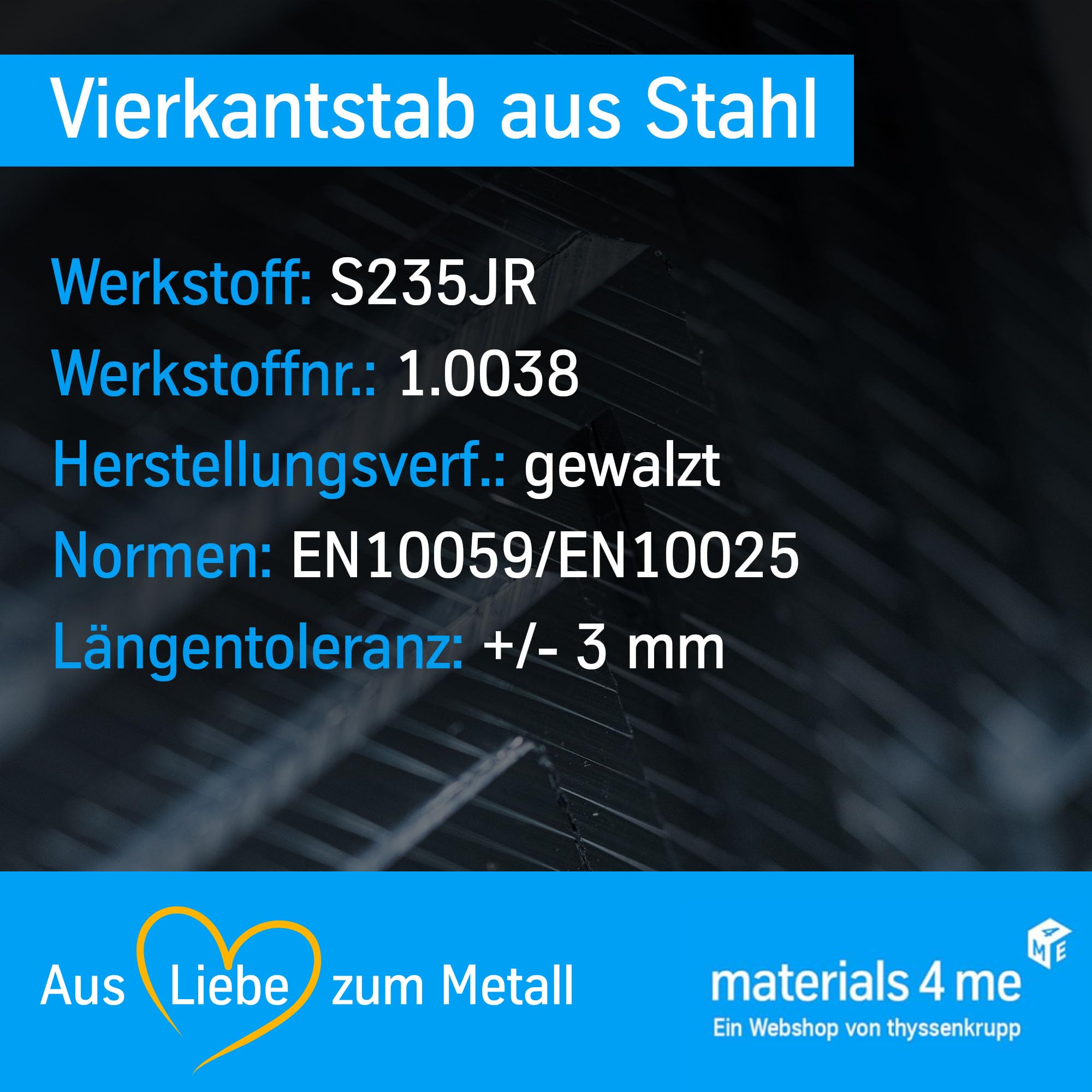 ThyssenKrupp Steel Vierkantprofil 10x10mm 1500mm S235JR