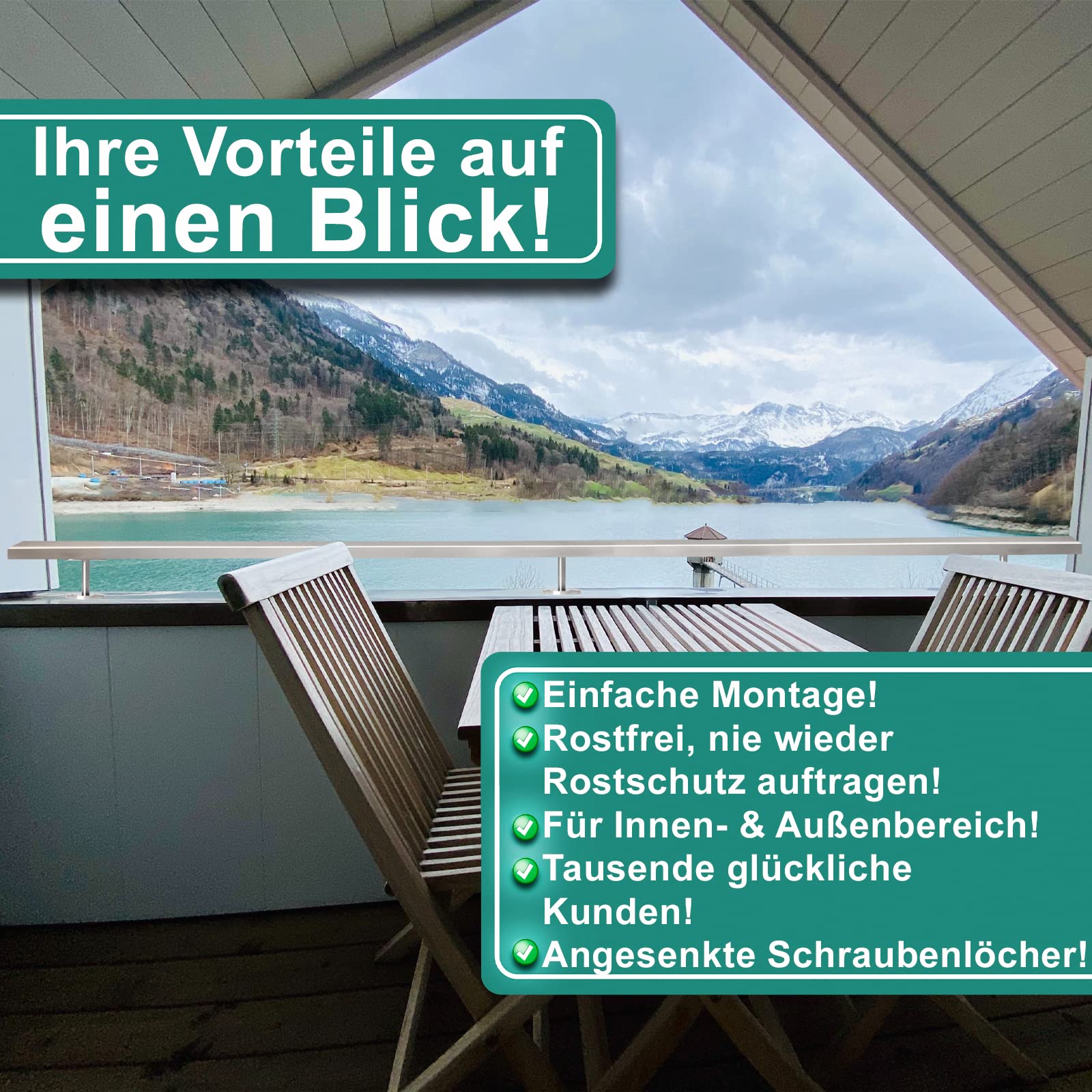PRIOstahl Handlaufhalter flach V2A Wand 4 Stück