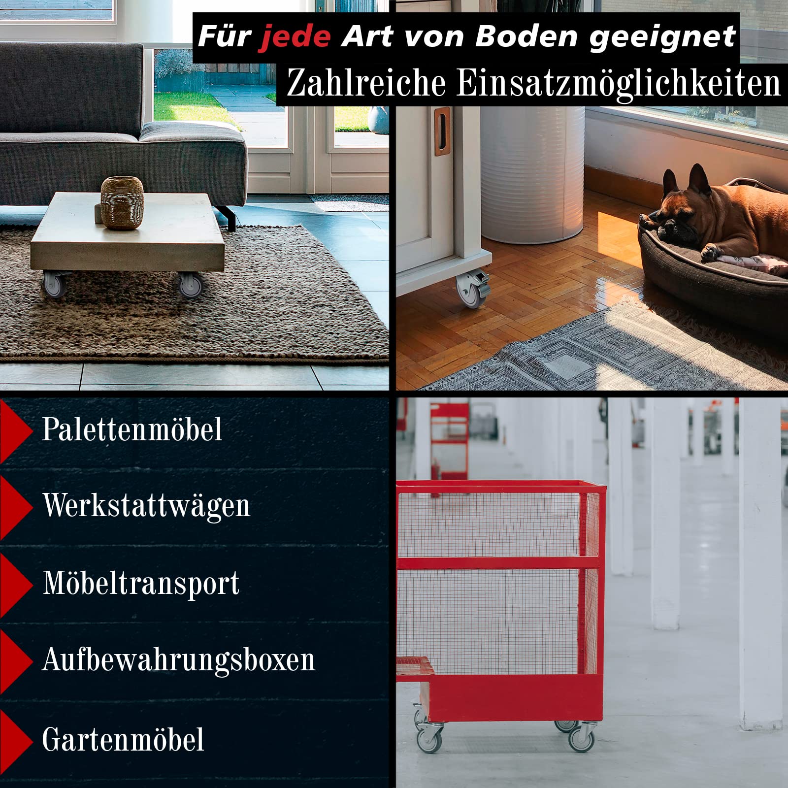 PRIOstahl Transportrollen 100mm Lenkrollen mit Bremse 4er Set