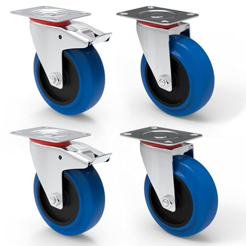 PRIOstahl Transportrollen 80 mm Set 4-tlg blau mit Bremse