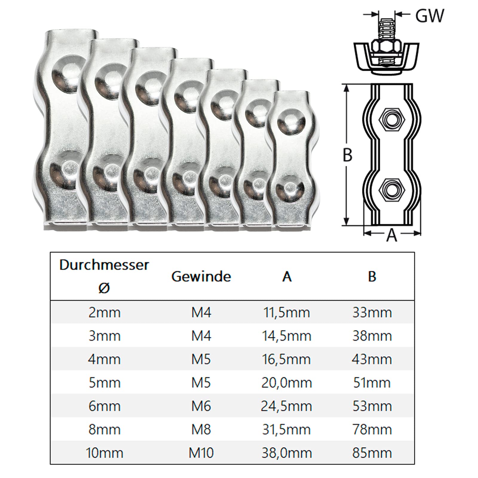 PRIOstahl Duplexklemmen 3 mm 10 Stück Edelstahl V4A