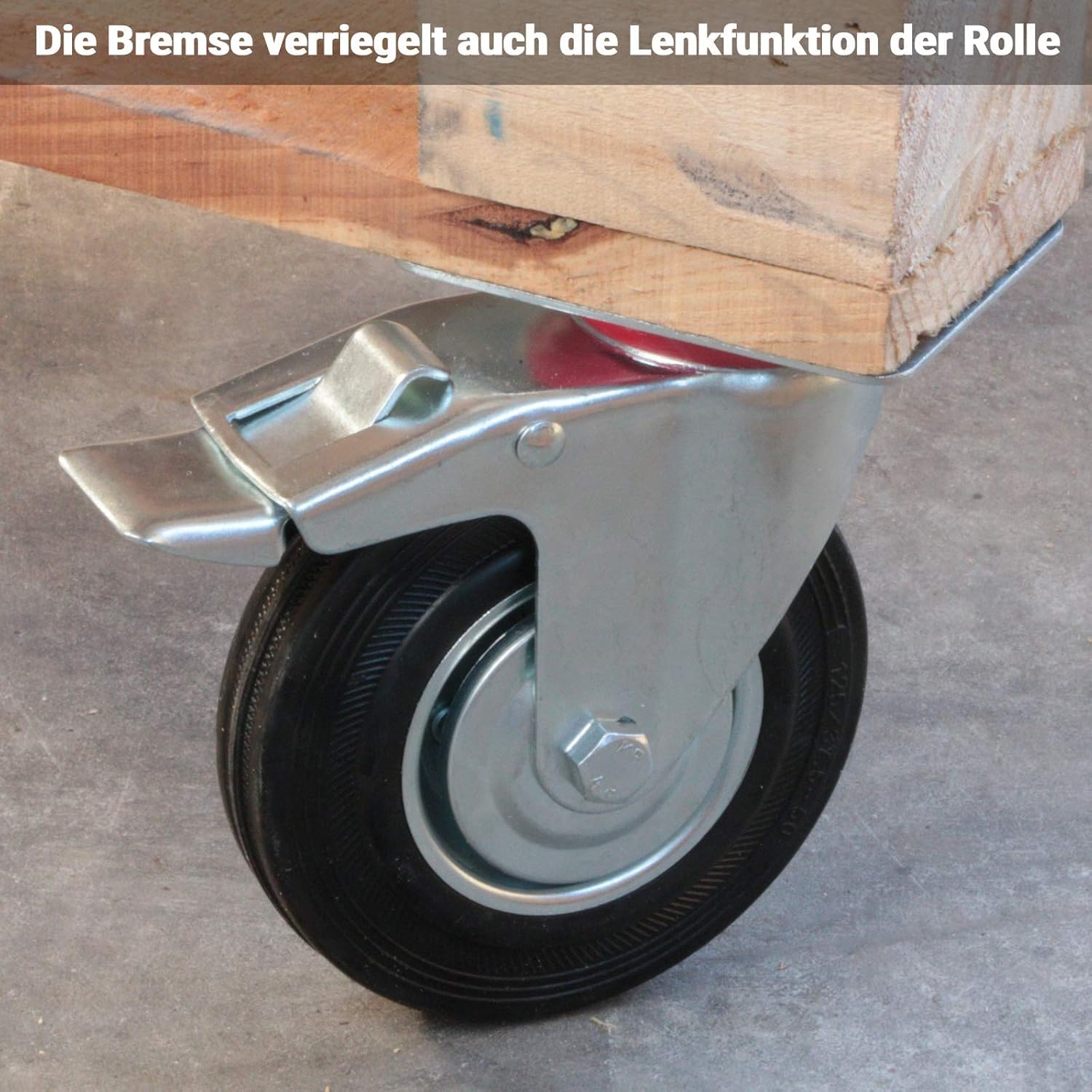 PRIOstahl Transportrollen 200mm Gummi Schwarz 4 Stück Bremse