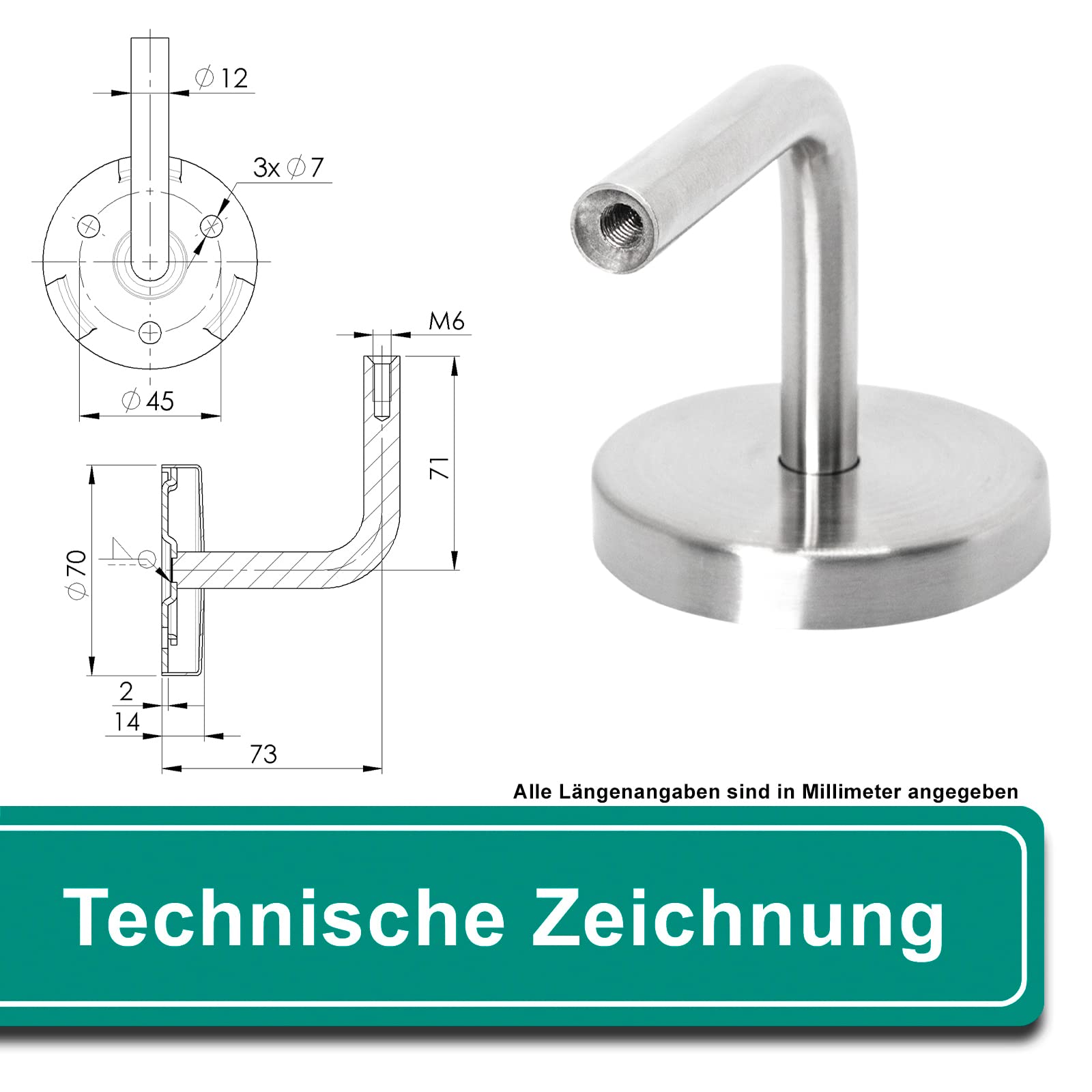 PRIOstahl Handlaufhalter Wand 3-Loch 1 Stück V2A