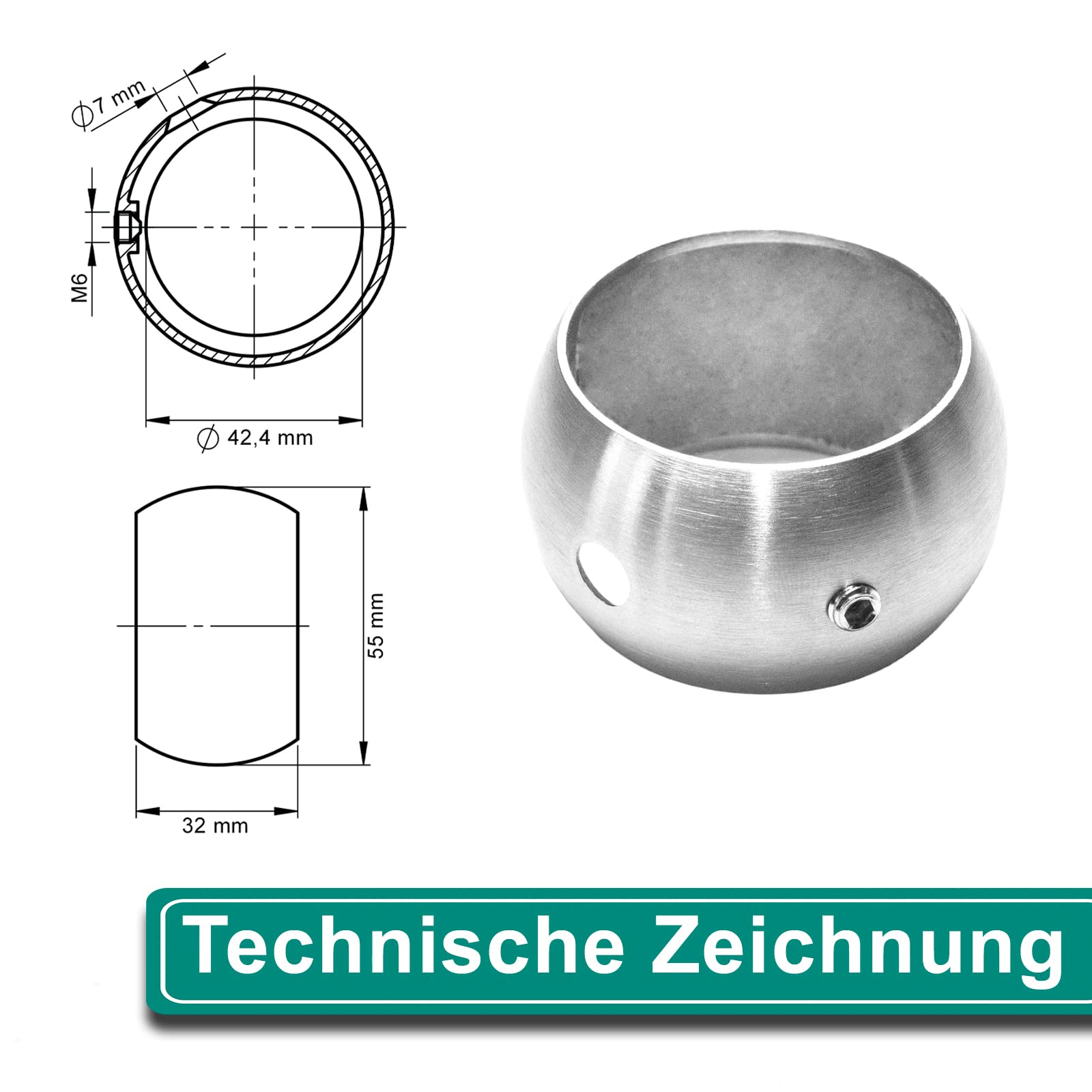 PRIOstahl Geländerbau Kugelring 42,4mm V2A 4 Stück