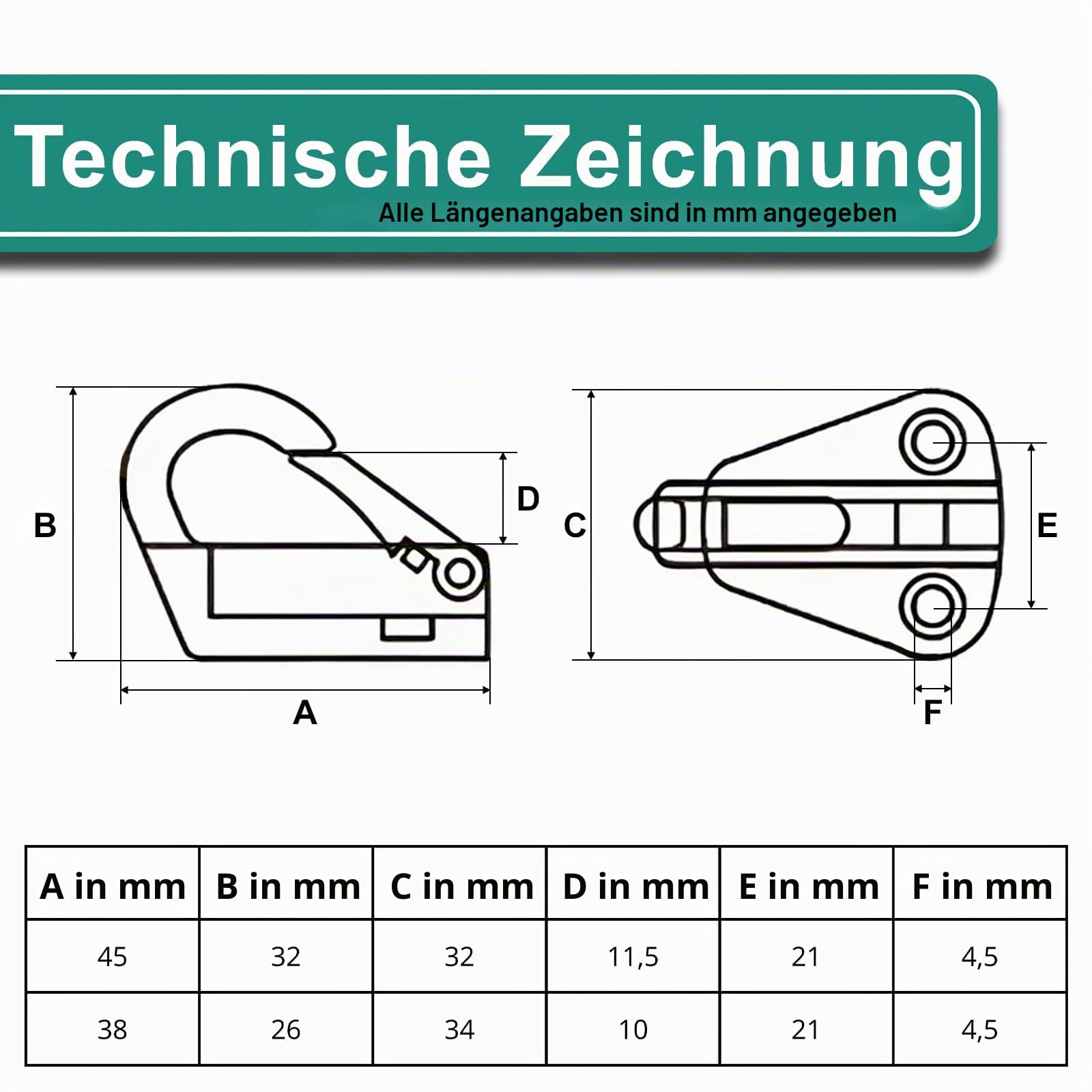 PRIOstahl Fenderhaken 45x32 Federhaken V4A 4 Stück