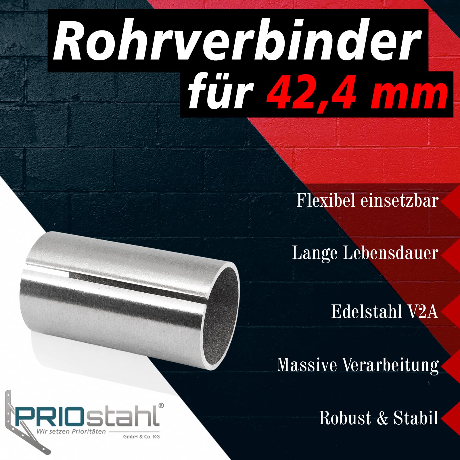 PRIOstahl Rohrverbinder Ø42,4mm 4 Stück Edelstahl V2A
