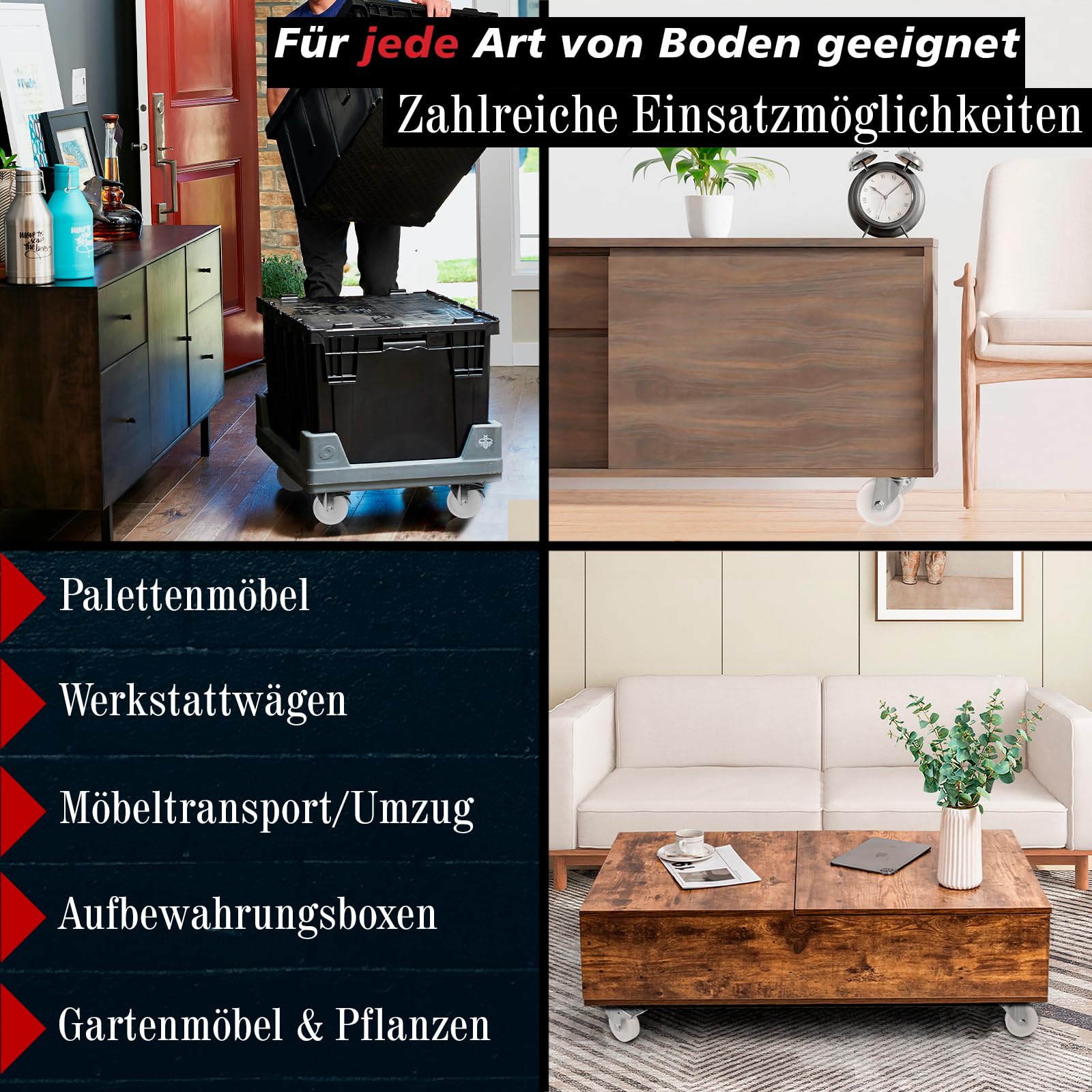 PRIOstahl Transportrollen 125mm Möbelrollen weiß 4er Set Bremse