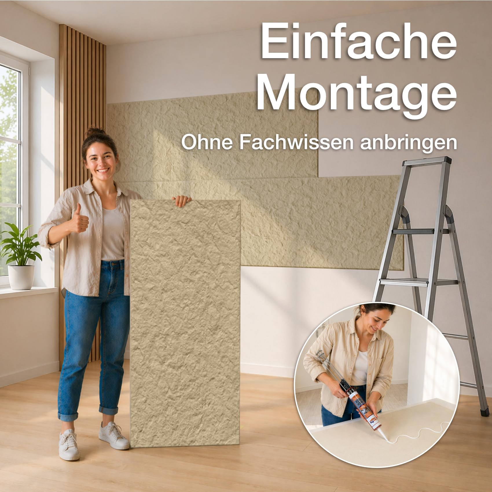 Hexim Wandpaneele Steinoptik beige 120x60 cm PU