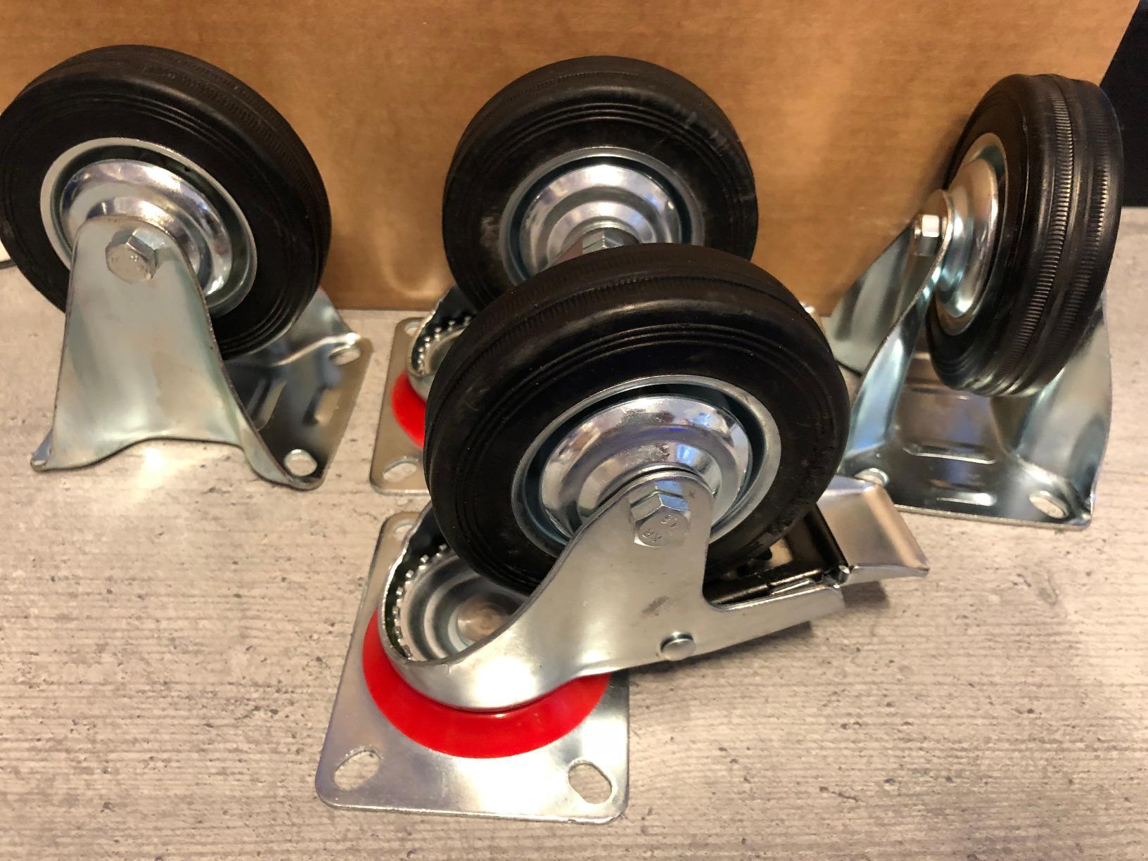 PRIOstahl Transportrollen 200mm Gummi Schwarz 4 Stück Bremse