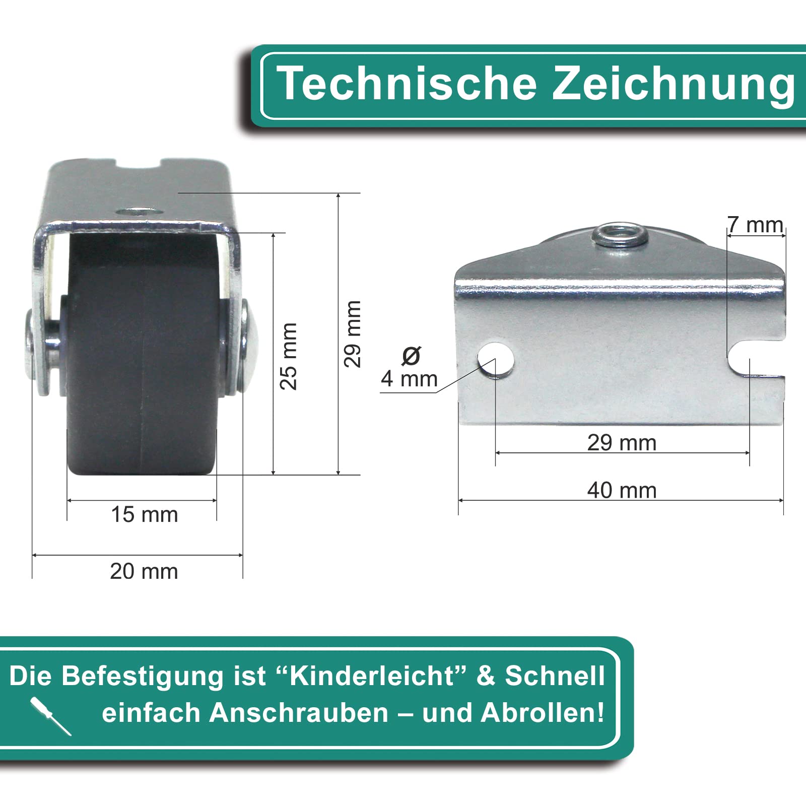PRIOstahl Kastenrollen 25mm TPE 4 Stück 25kg