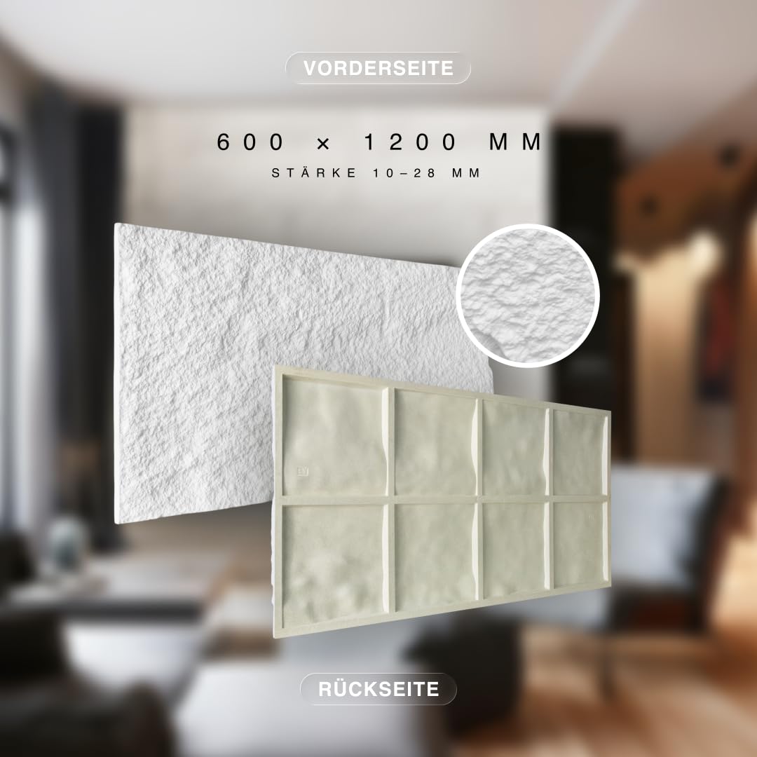 HEXIM Wandpaneele Steinoptik Weiß 3D Paneele A002-01 4 Stück