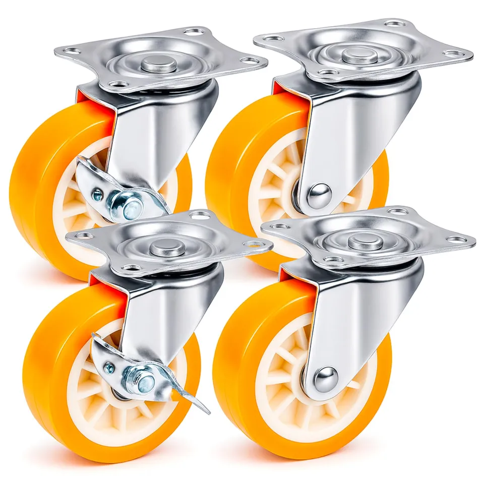 PRIOstahl Transportrollen 75 mm 4er Set orange mit Bremse