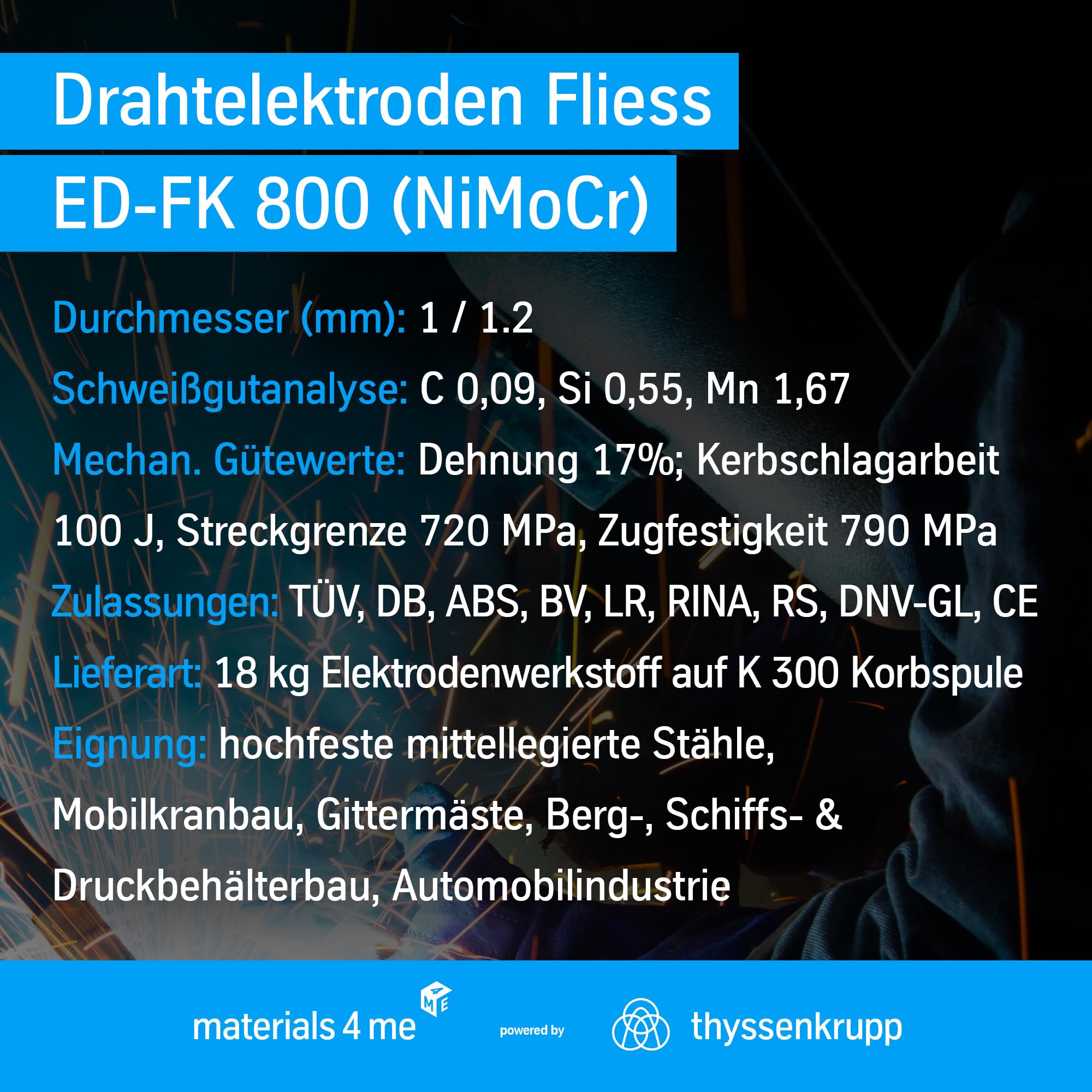 ThyssenKrupp Welding ED-FK 800 Drahtelektrode 1mm NiMoCr