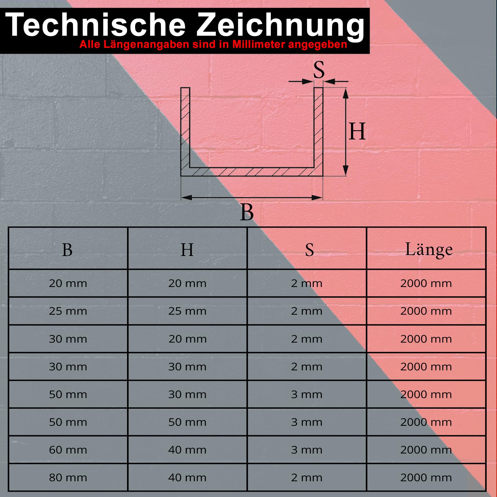 PRIOstahl U-Profil Aluminium 60x40x3mm 2000mm Alu