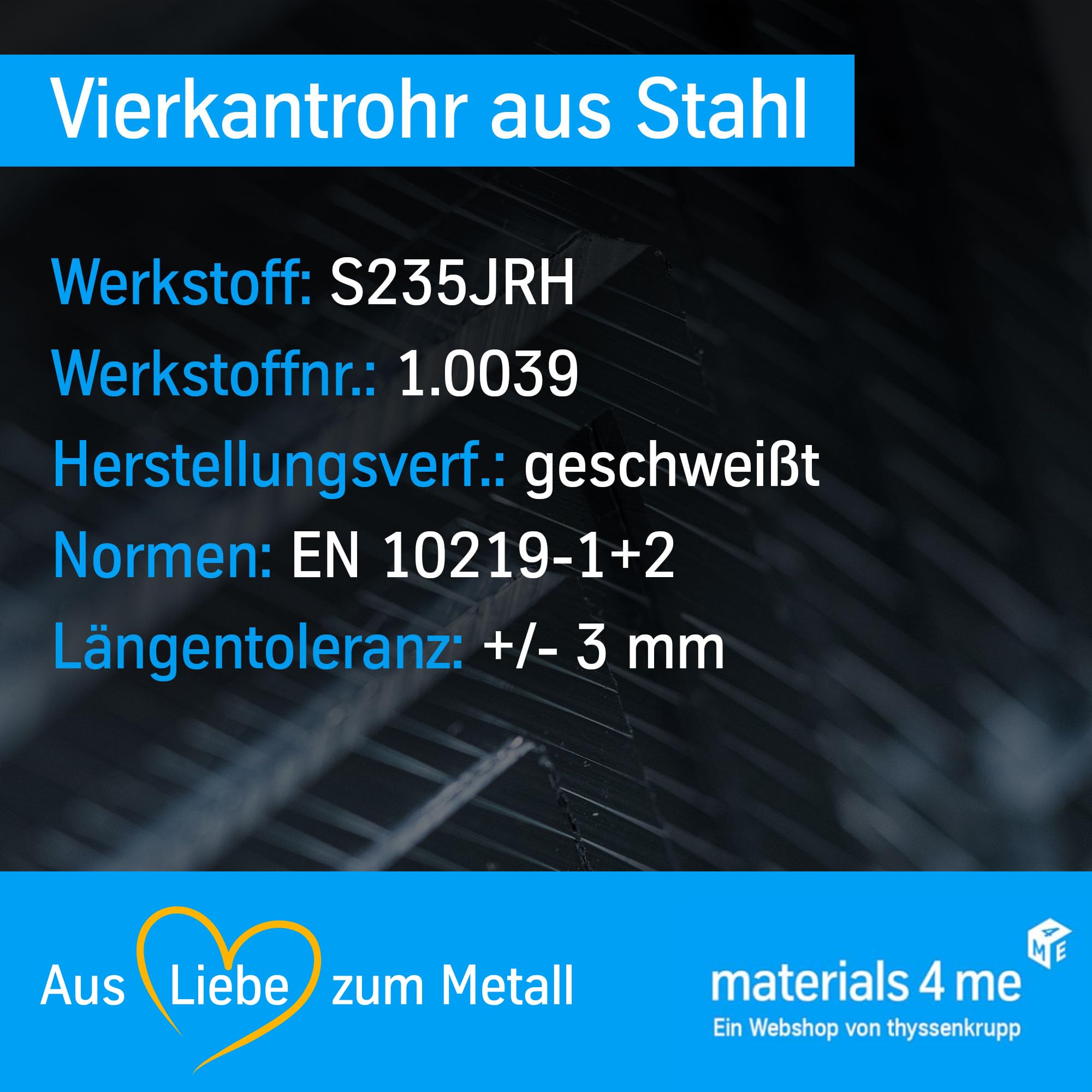 ThyssenKrupp Steel Vierkantrohr 20x20x2 mm 1000 mm S235JRH