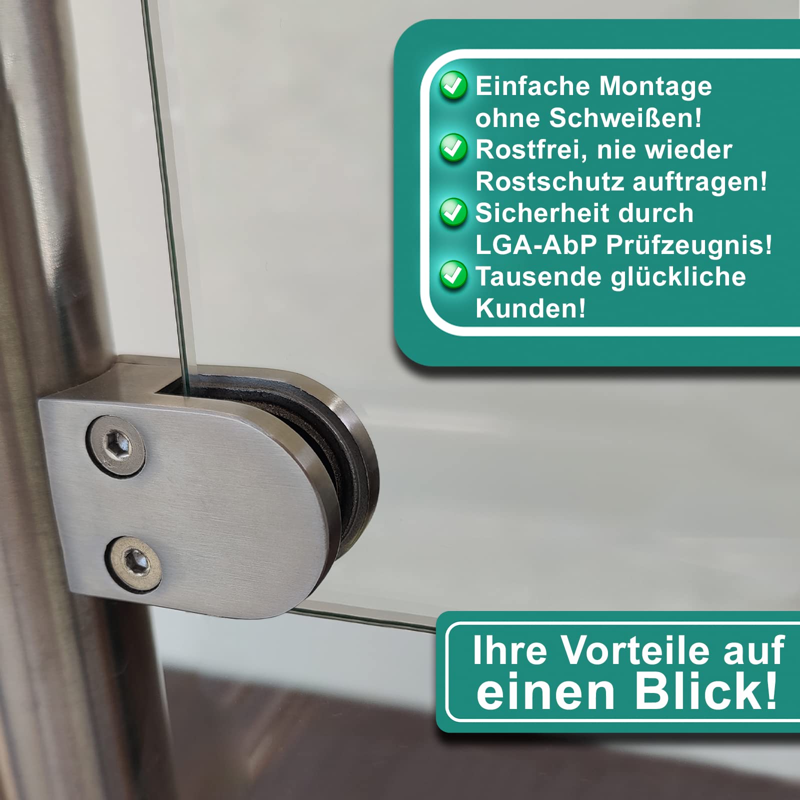 PRIOstahl Geländerbau Glashalter 42,4 mm 8,76 mm Edelstahl V2A 4 St