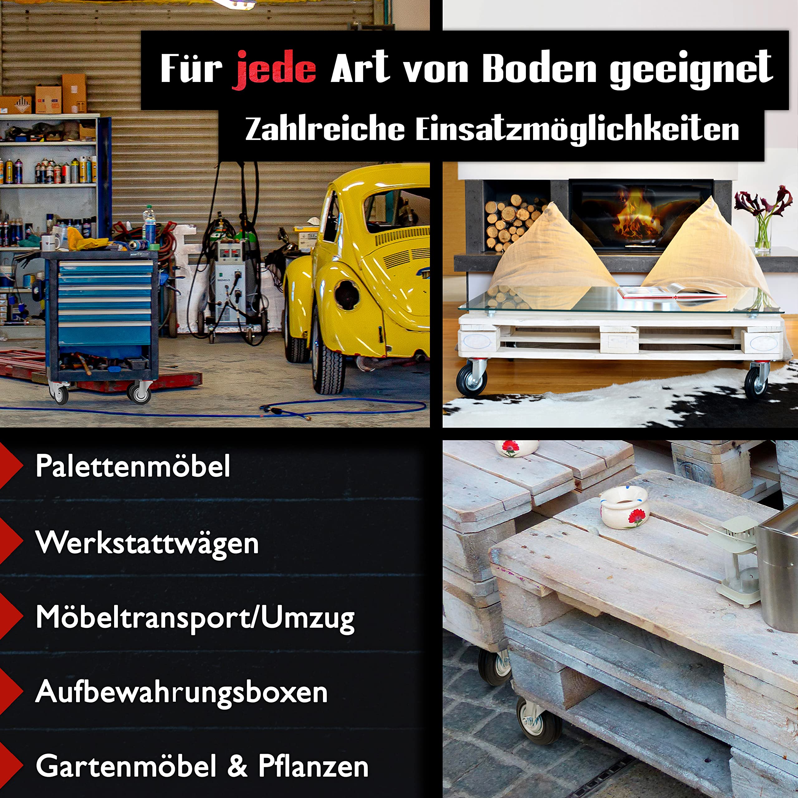PRIOstahl Transportrollen 200mm Schwerlastrollen Set 4x mit Bremse