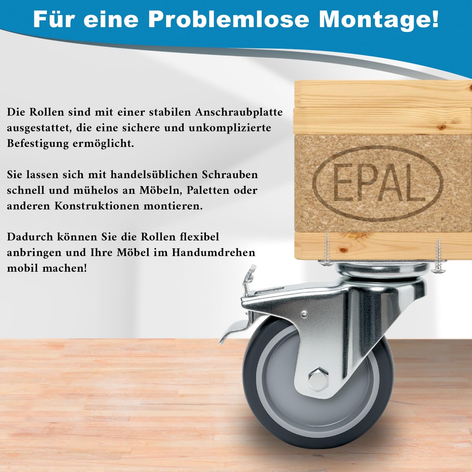 PRIOstahl Transportrollen 100 mm Set 4 mit Bremse grau