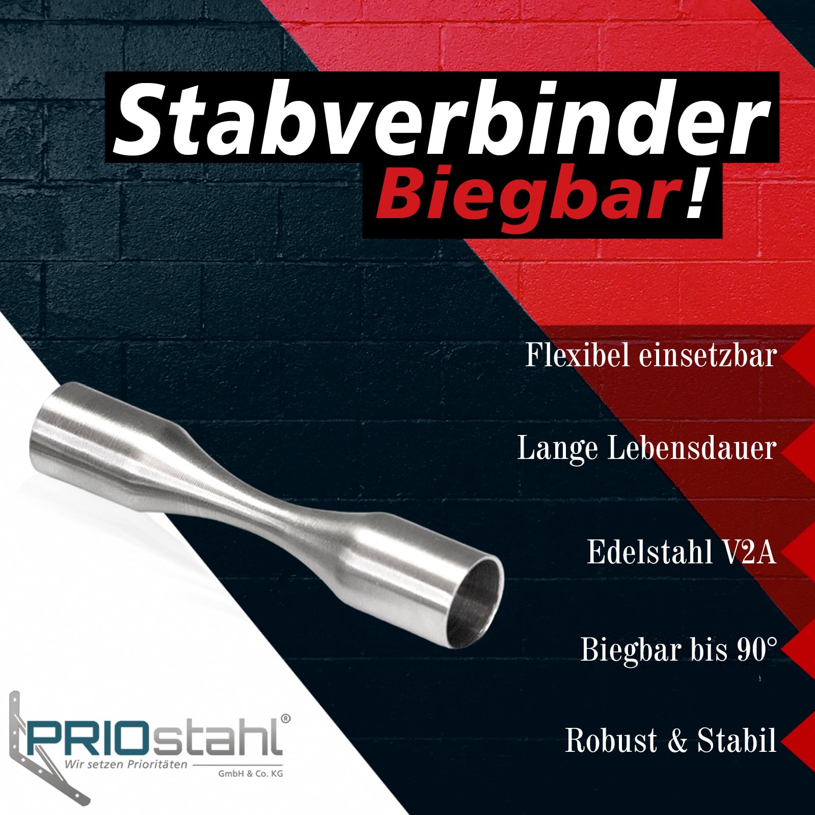 PRIOstahl Stabverbinder Flexibel 12mm 4 Stück Edelstahl V2A