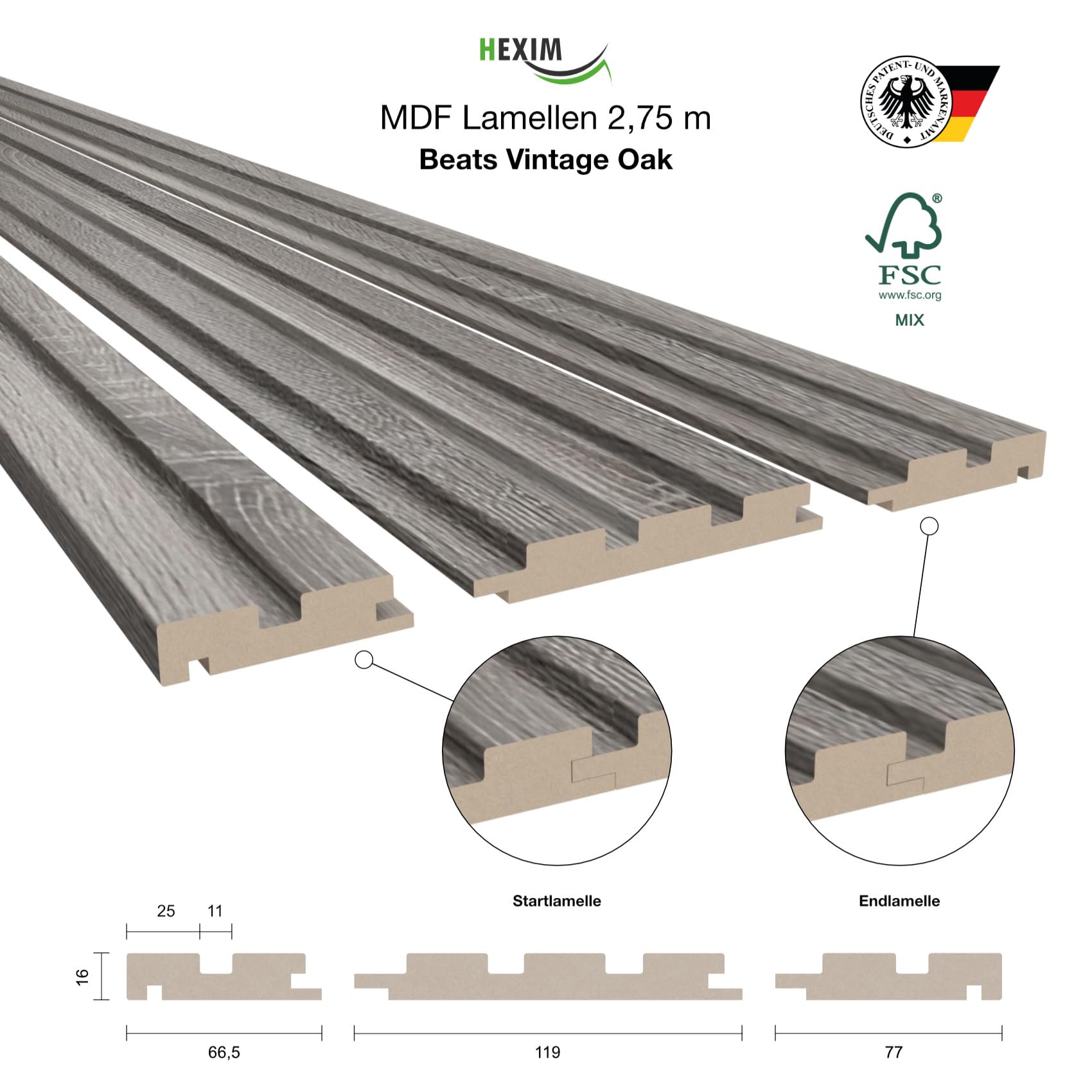 Hexim Akustikpaneele Beats Vintage Oak MDF 275cm 16 Paneele