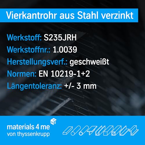 ThyssenKrupp Steel Vierkantrohr 20x20x2 mm 1500 mm verzinkt