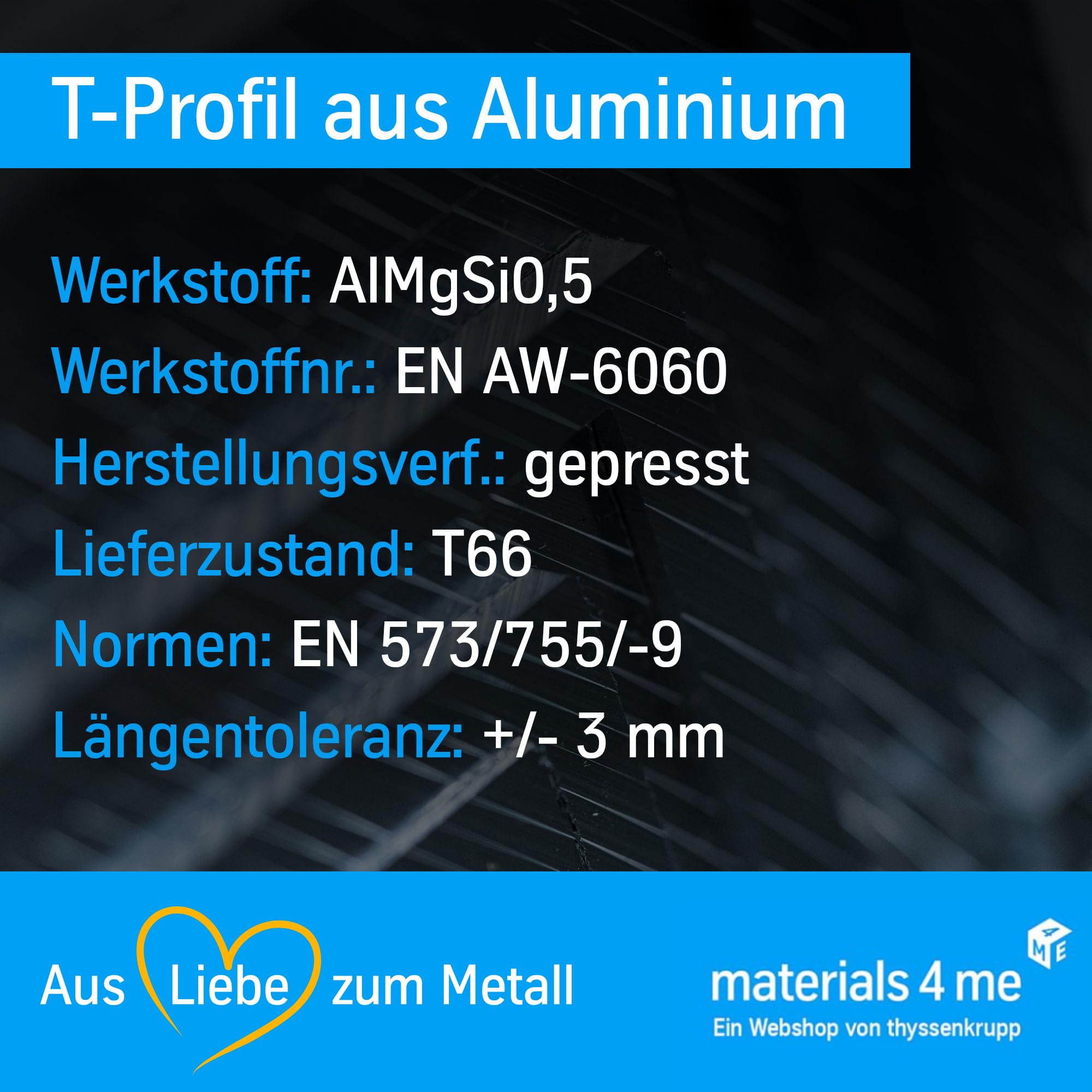 ThyssenKrupp Aluminum T-Profil 20x20x2 mm 2000 mm Alu