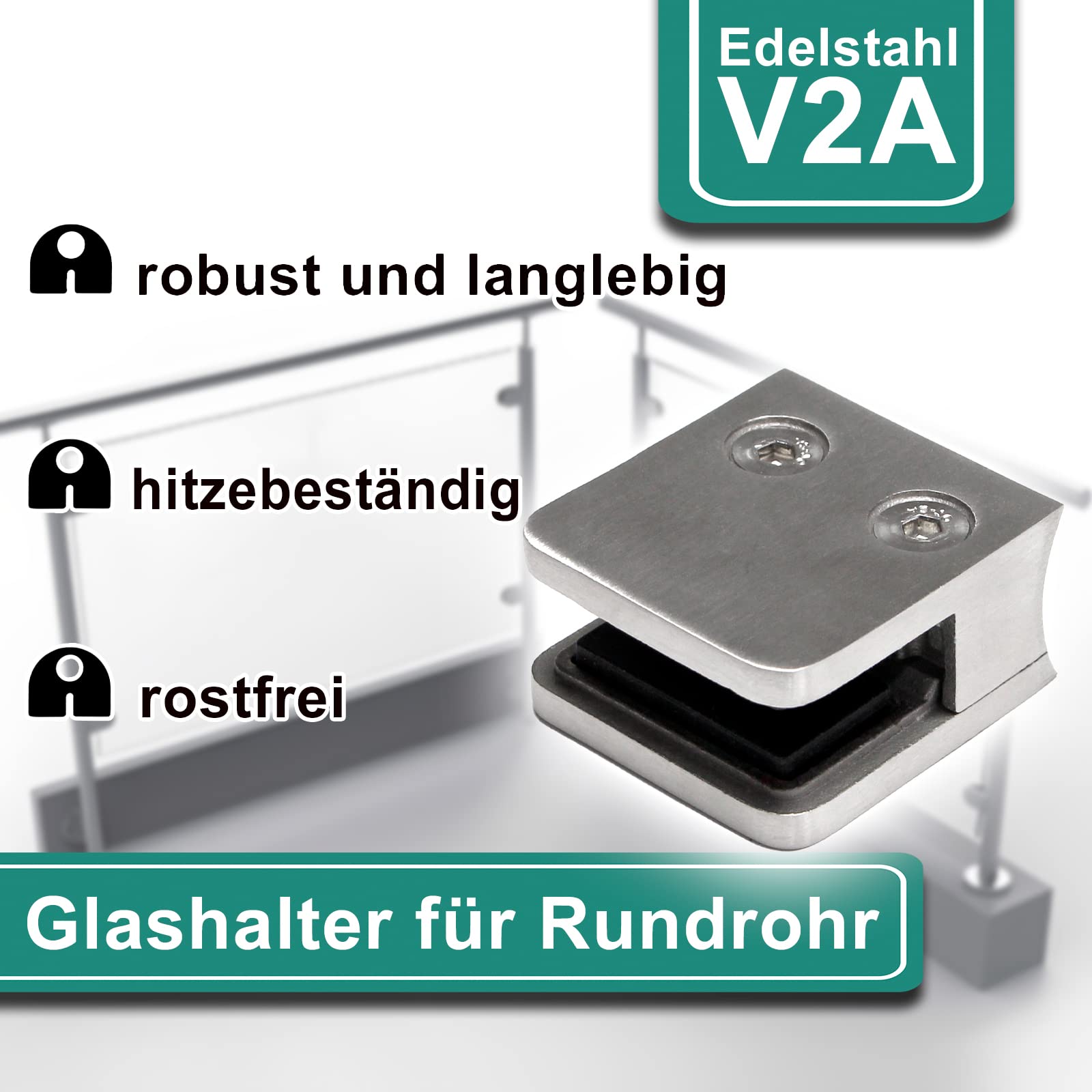 PRIOstahl Glashalter 42,4mm 4 Stück für 6mm Glas