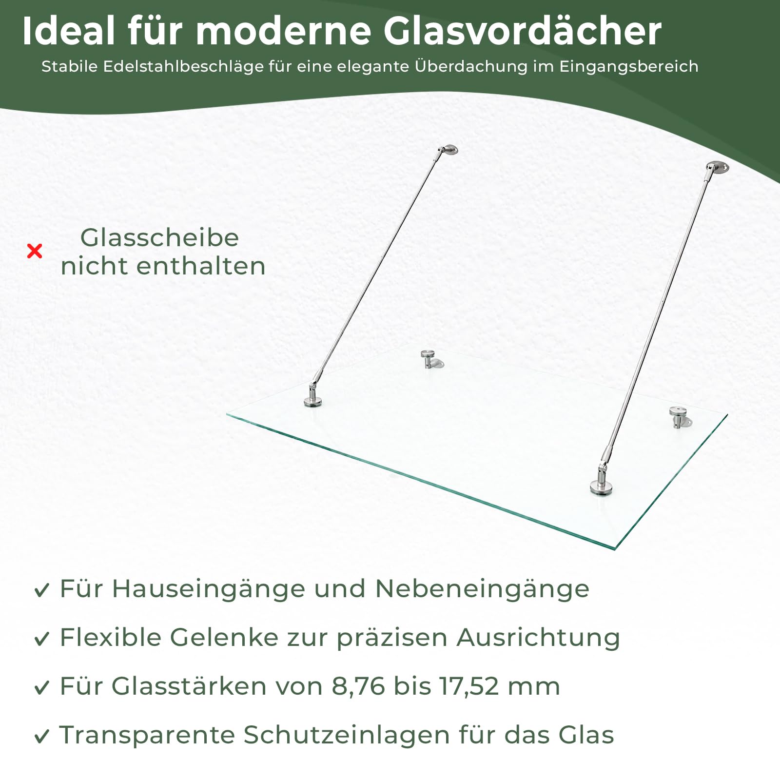 PRIOstahl Beschlagsatz Glasvordach Edelstahl V2A Komplett-Set