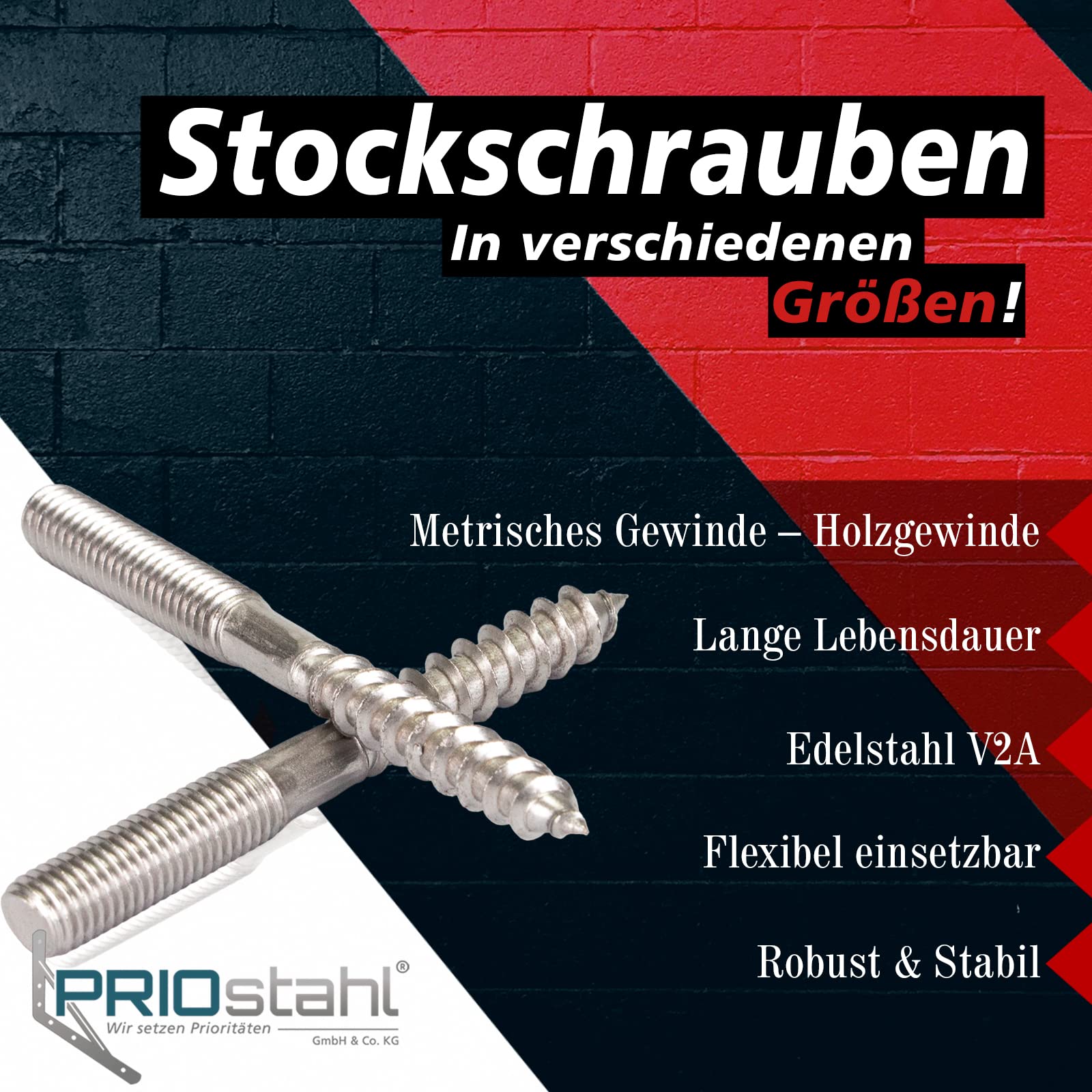 PRIOstahl Stockschrauben M8x60mm Edelstahl V2A 10 Stück